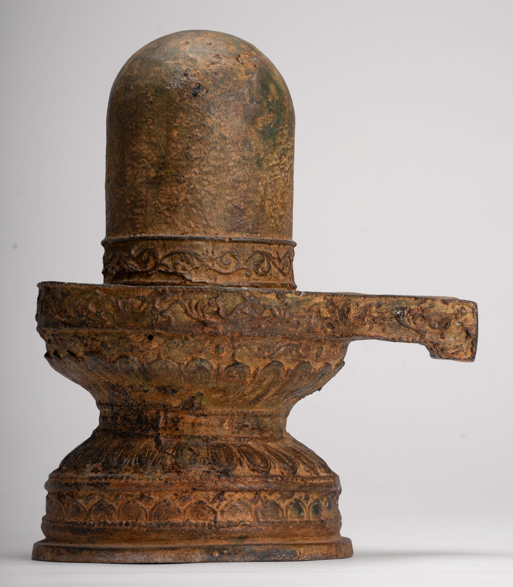 Linga - Antique Indian Style South Asia Bronze Shiva Linga / Lingnum & Yoni - 26cm/10"