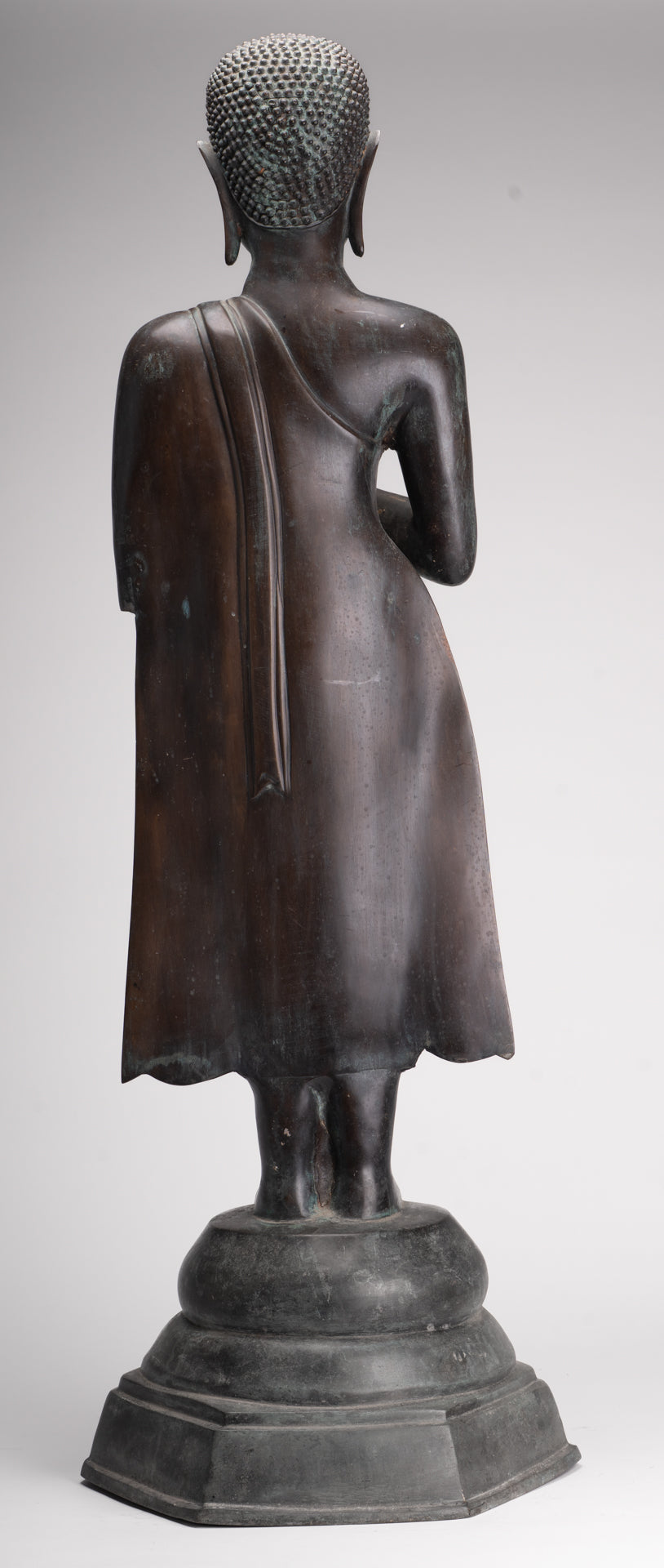 Antique Thai Style Standing Wood Adoration Standing Monk Statue - 100cm/40"