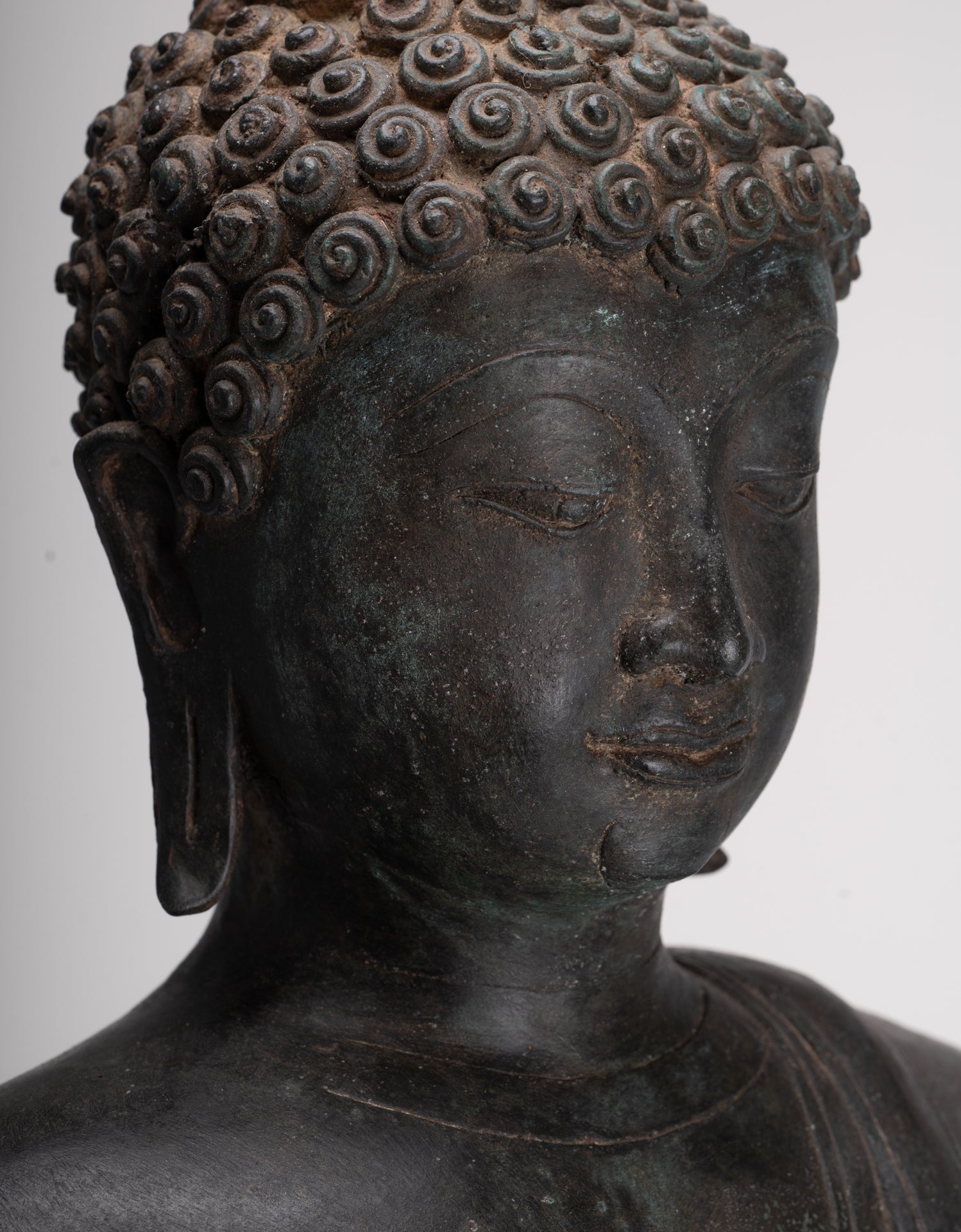 Large Buddha Statue - Antique Thai Style Bronze Chiang Saen Meditation Buddha Statue - 81cm/32"