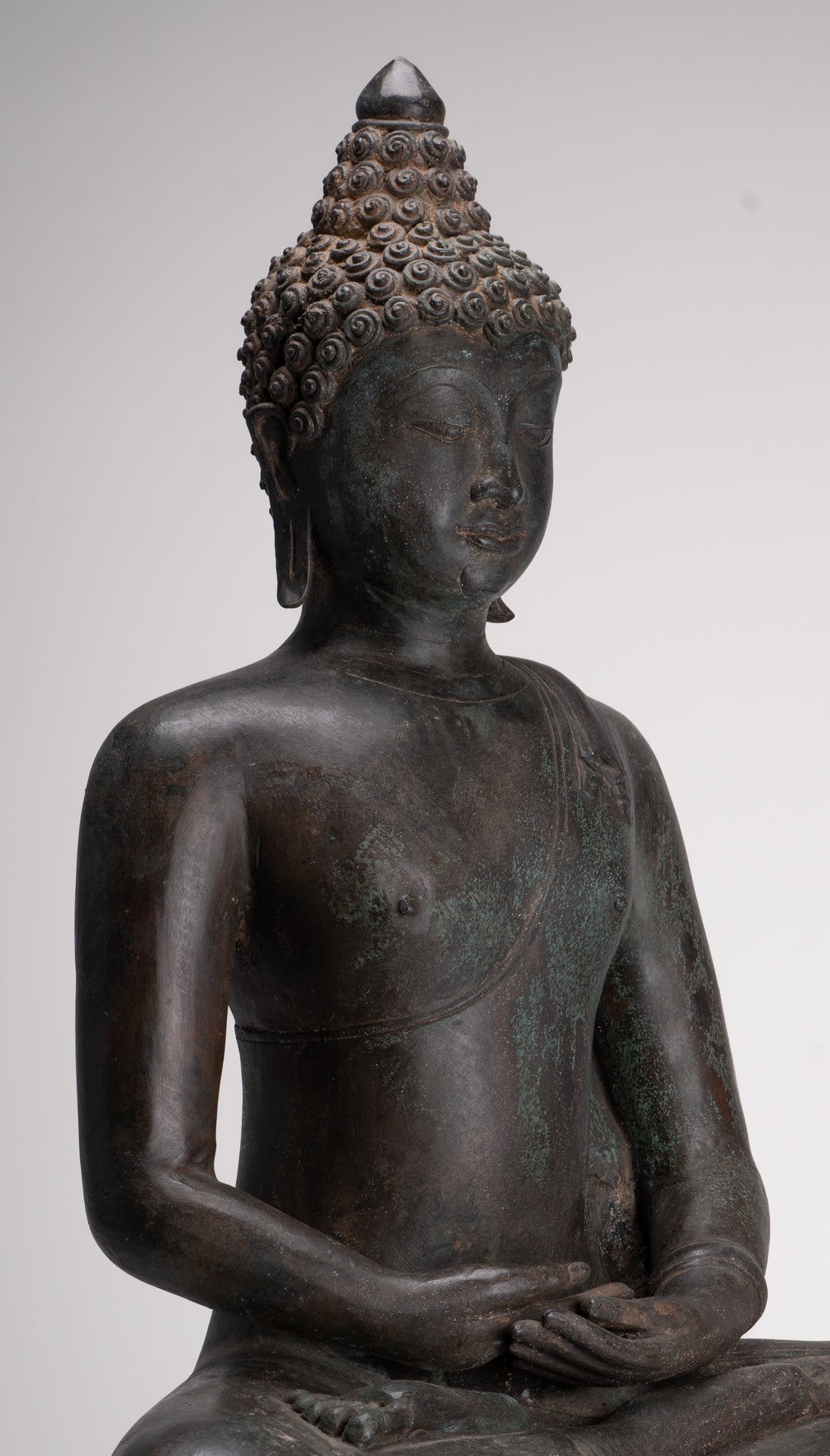 Large Buddha Statue - Antique Thai Style Bronze Chiang Saen Meditation Buddha Statue - 81cm/32"