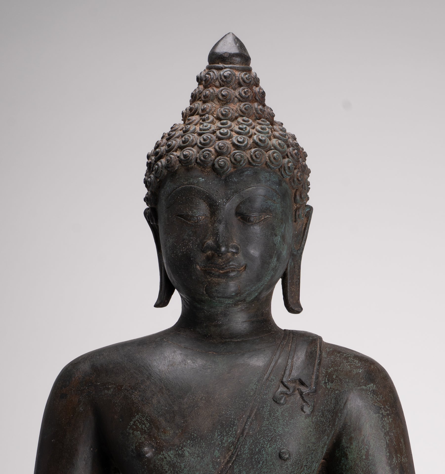 Large Buddha Statue - Antique Thai Style Bronze Chiang Saen Meditation Buddha Statue - 81cm/32"