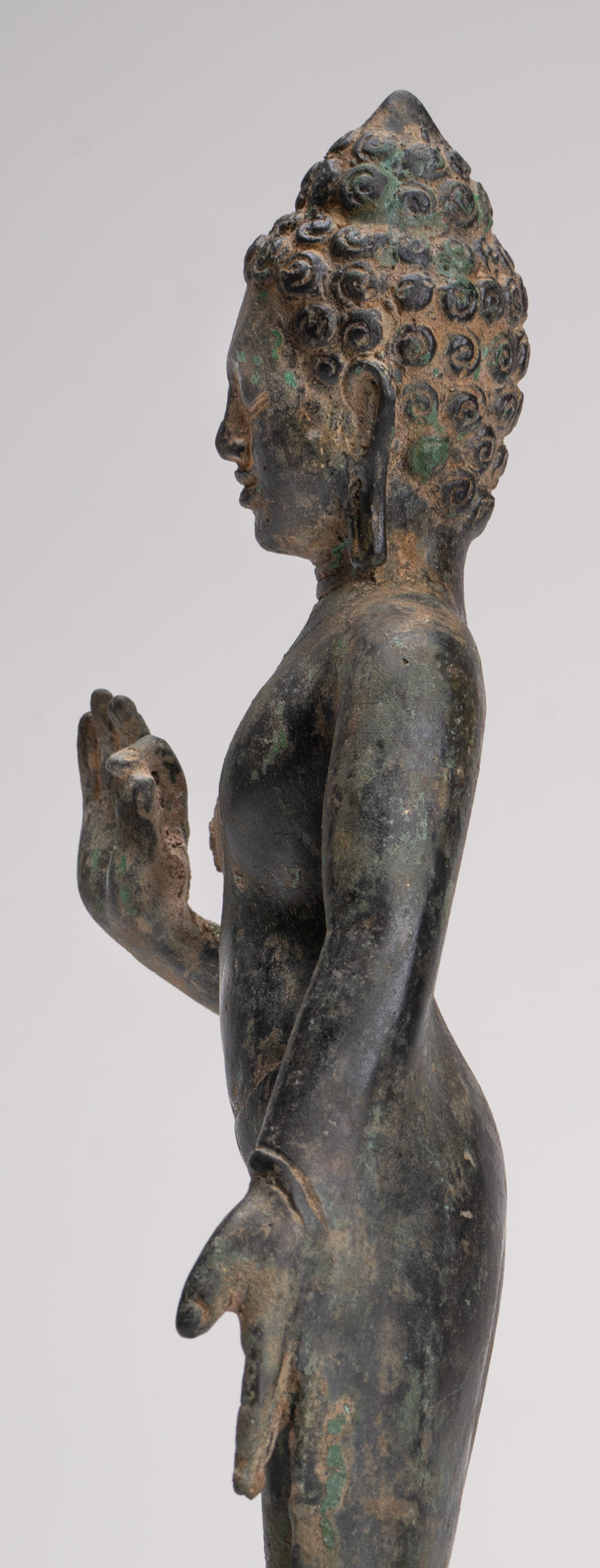 Buddha Statue - Antique Thai Style Standing Bronze Mon Dvaravati Teaching Buddha Statue - 32cm/13"