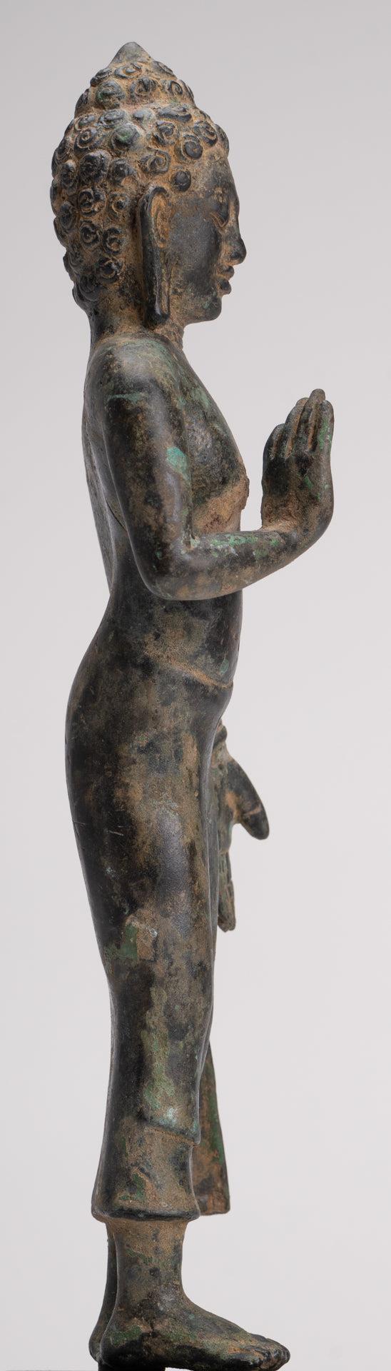 Buddha Statue - Antique Thai Style Standing Bronze Mon Dvaravati Teaching Buddha Statue - 32cm/13"