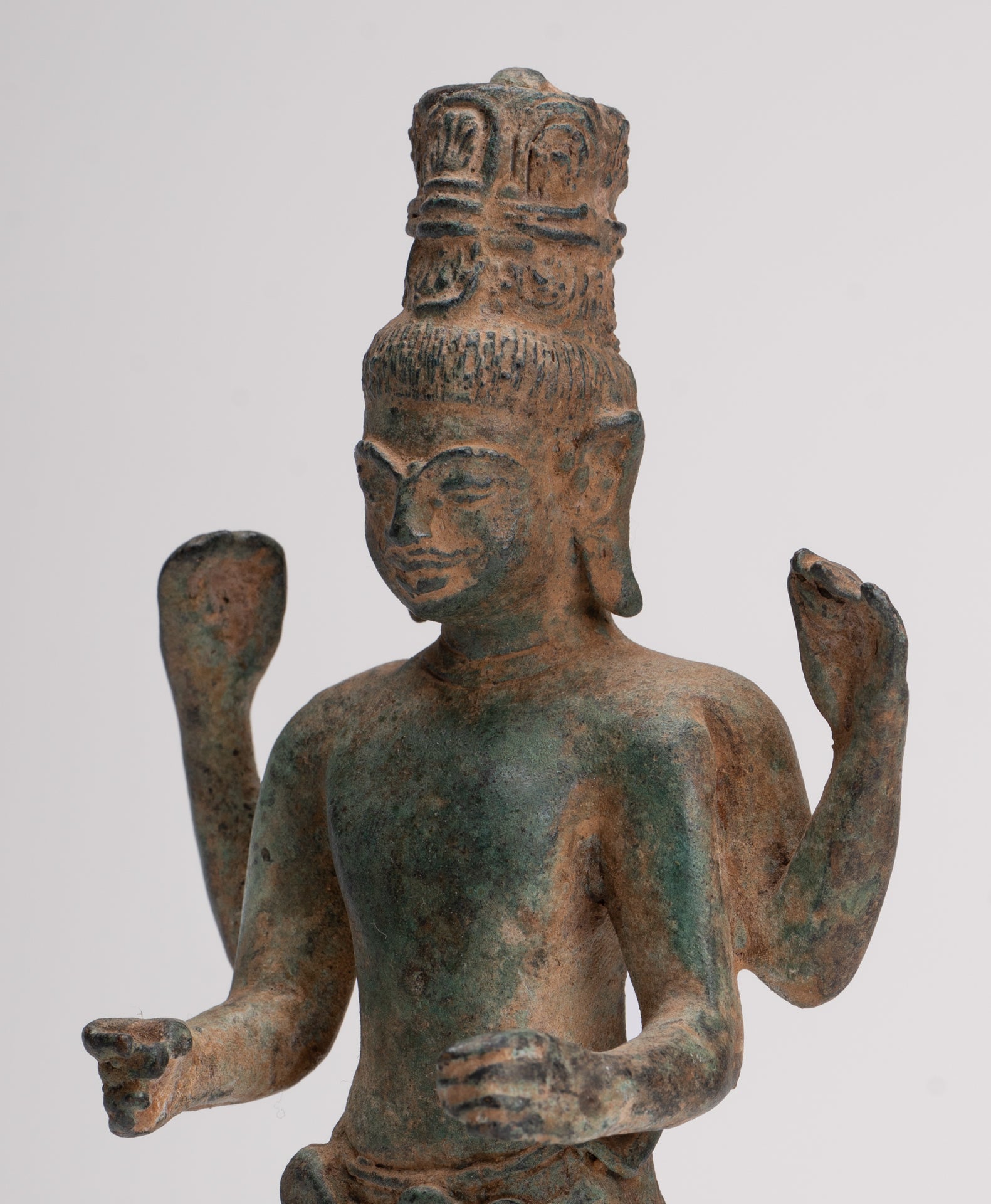 Vishnu Statue - Antique Phnom Da Style Khmer Standing Bronze Vishnu - 20.5cm/8"