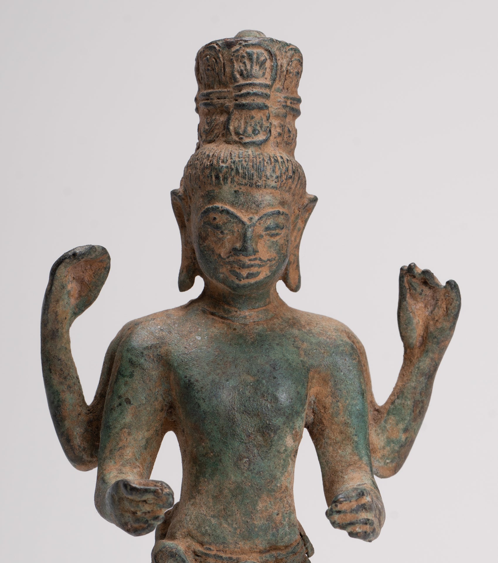 Vishnu Statue - Antique Phnom Da Style Khmer Standing Bronze Vishnu - 20.5cm/8"