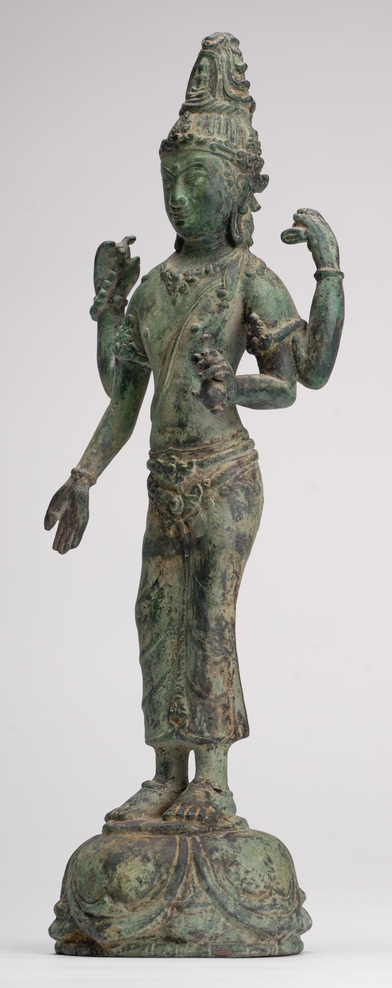 Lokeshvara - Antique Khmer Style Standing Bronze Lokeshvara Statue - 35cm/14"