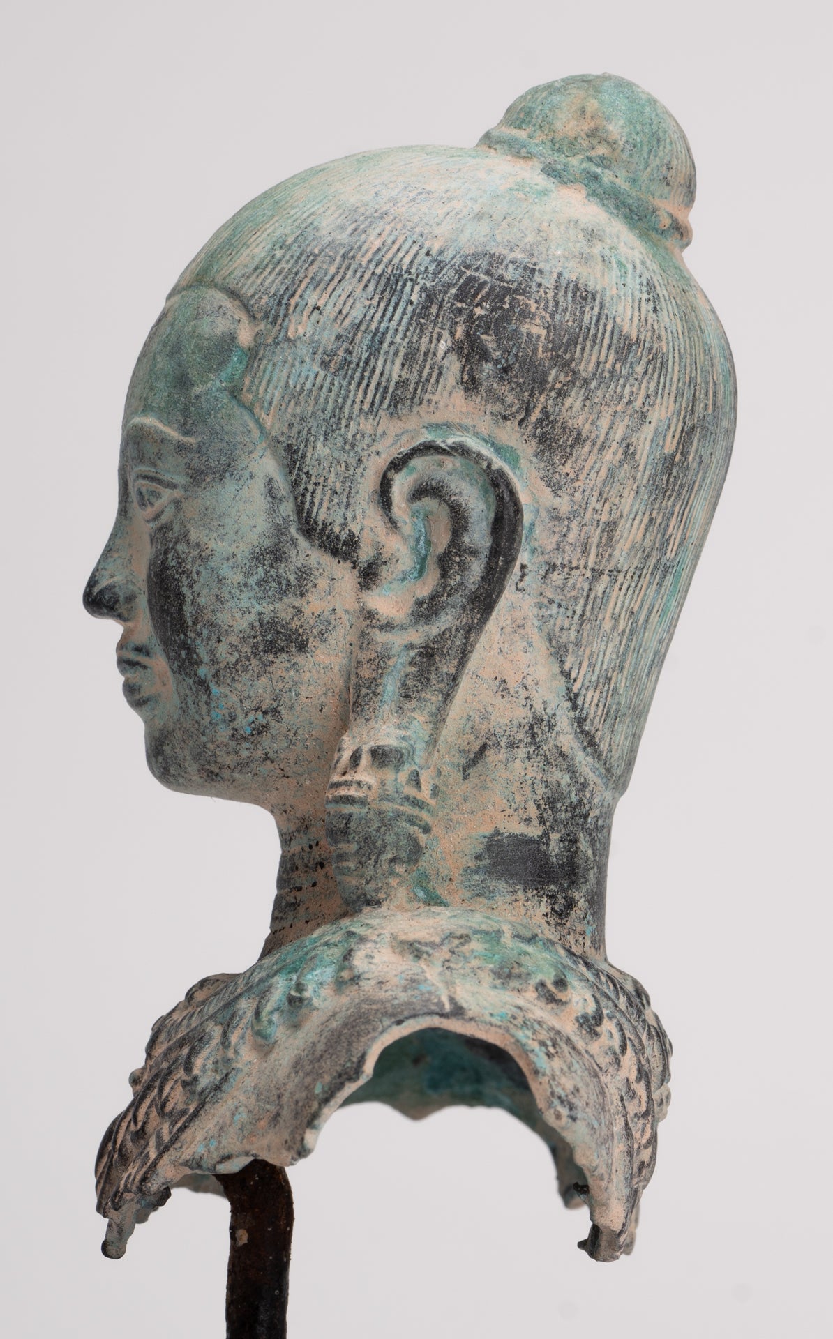 Antique Khmer Style Seated Bronze Meditation Jayavarman VII Statue - 19.5cm/8"