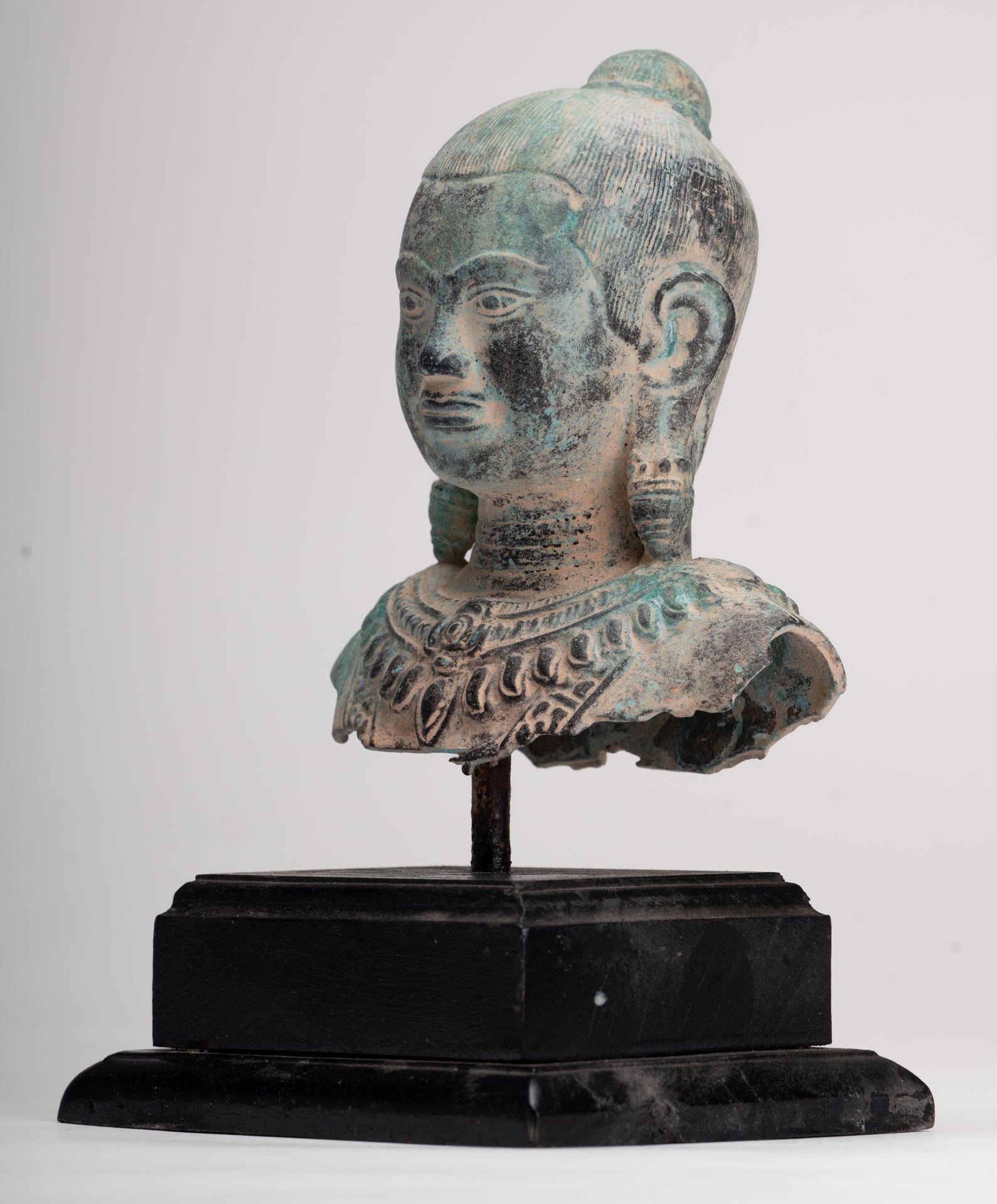 Antique Khmer Style Seated Bronze Meditation Jayavarman VII Statue - 19.5cm/8"