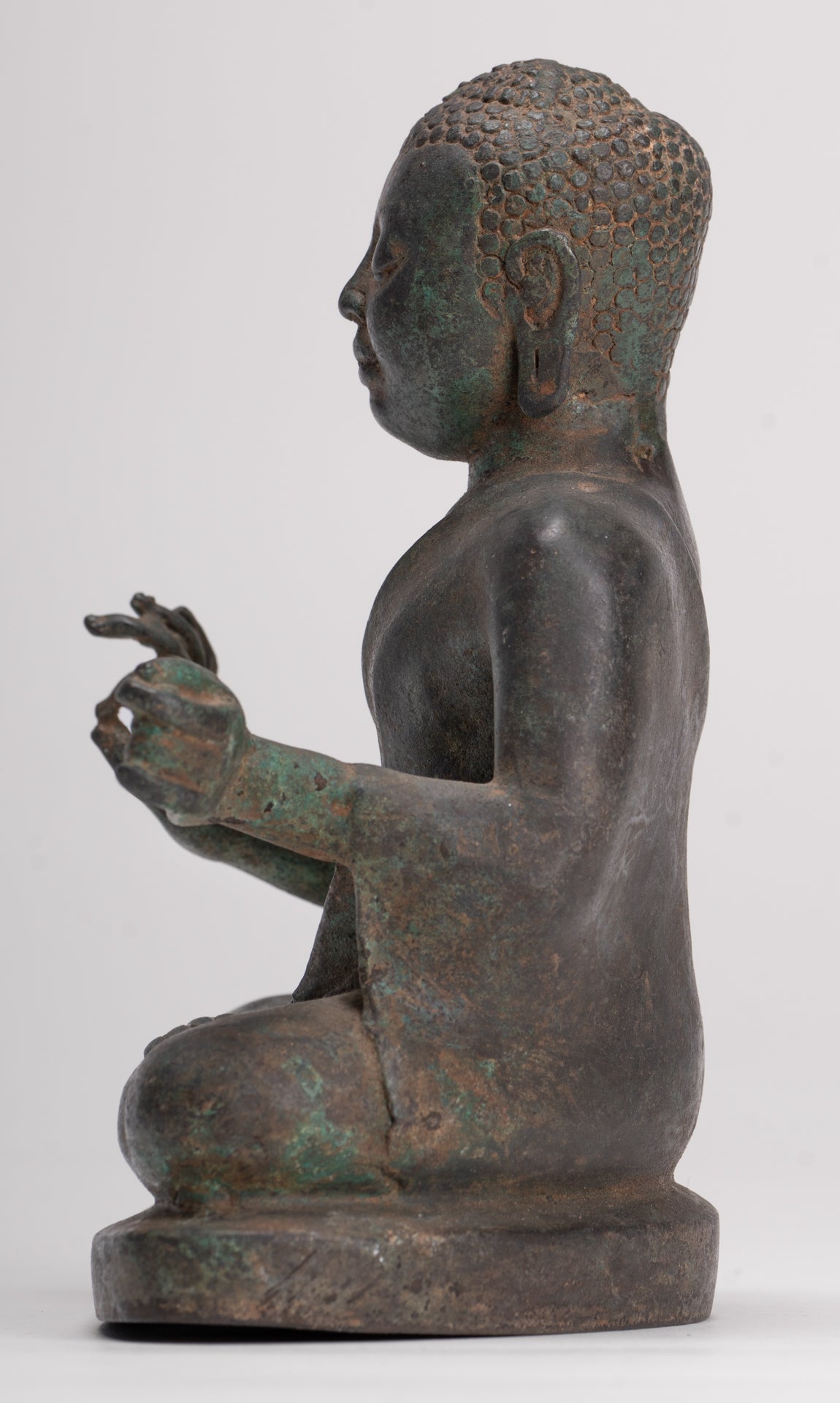 Buddha Statue - Antique Sri Lanka Style Seated Bronze Teaching Buddha Statue - 16cm/6"