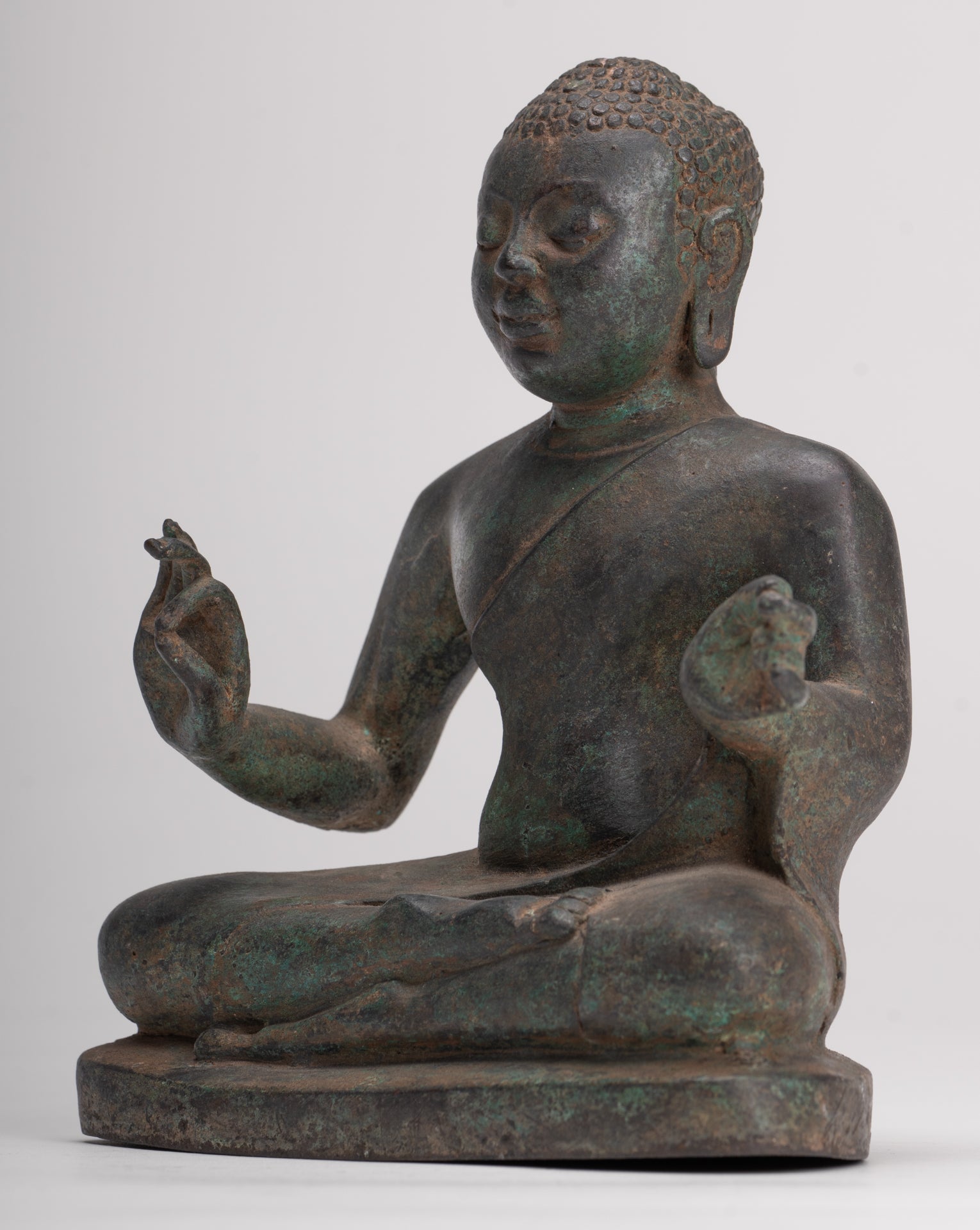 Buddha Statue - Antique Sri Lanka Style Seated Bronze Teaching Buddha Statue - 16cm/6"