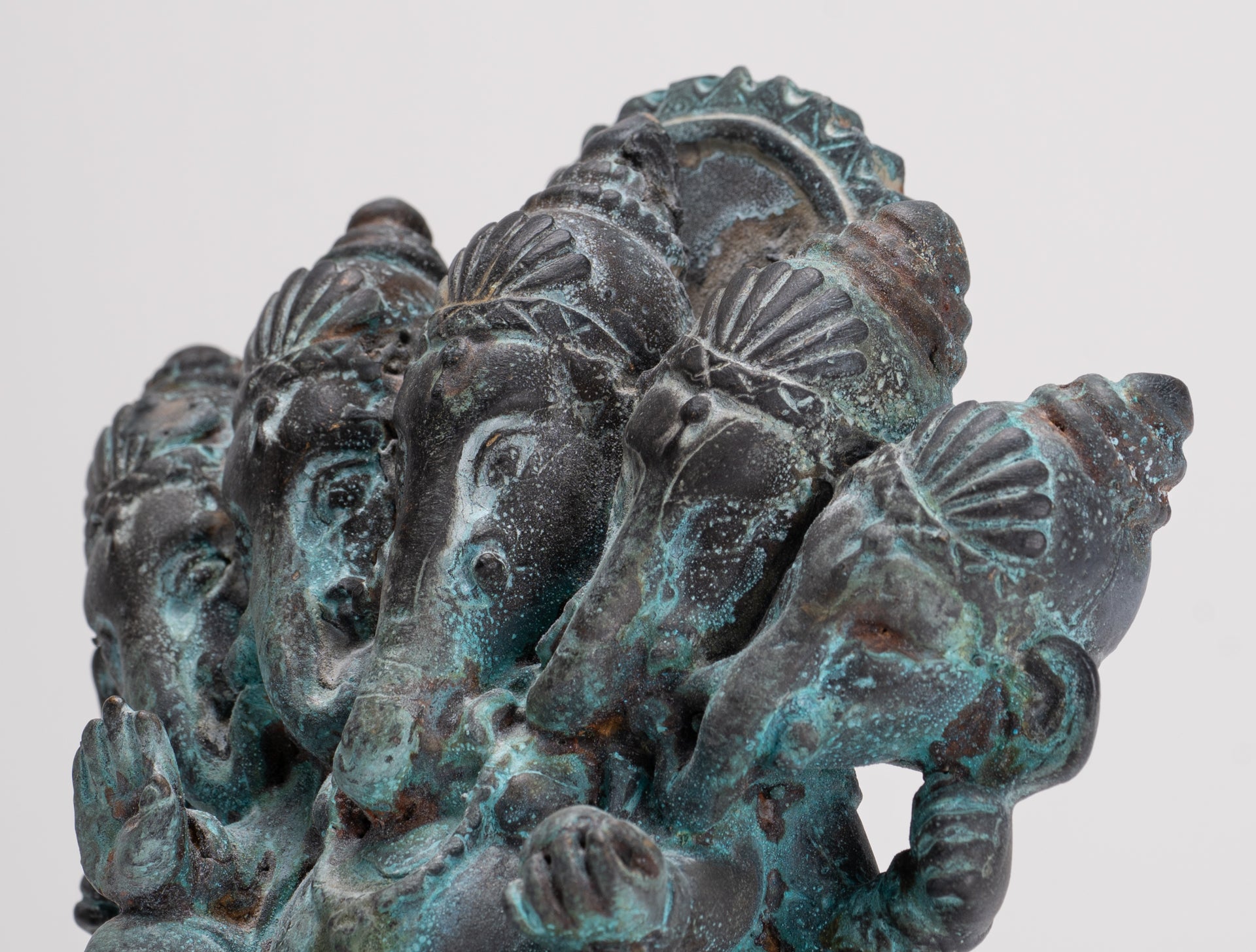 Ganesh - Antique Thai Style Bronze Seated Gold Heramba Ganapati Statue - 12.5cm/5"