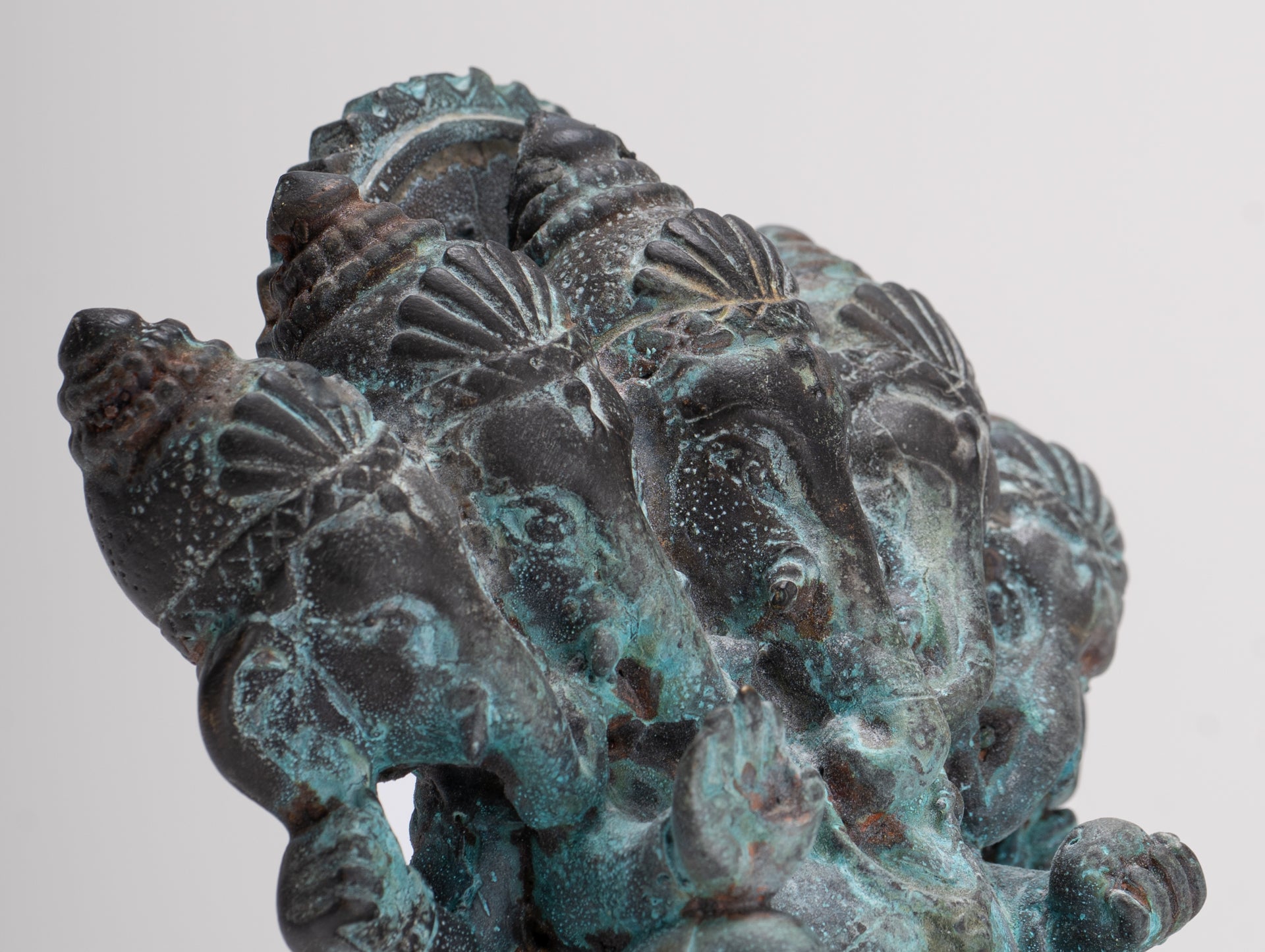 Ganesh - Antique Thai Style Bronze Seated Gold Heramba Ganapati Statue - 12.5cm/5"