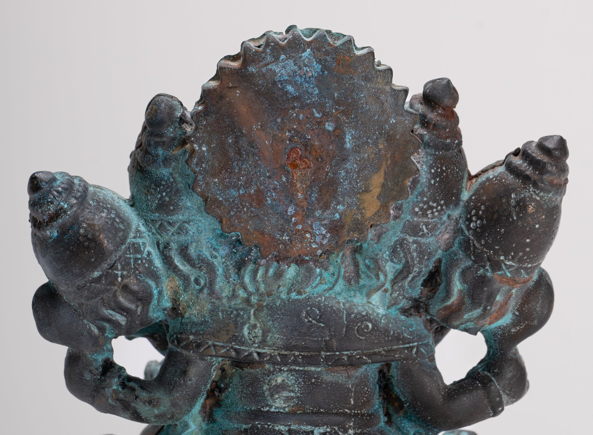 Ganesh - Antique Thai Style Bronze Seated Gold Heramba Ganapati Statue - 12.5cm/5"