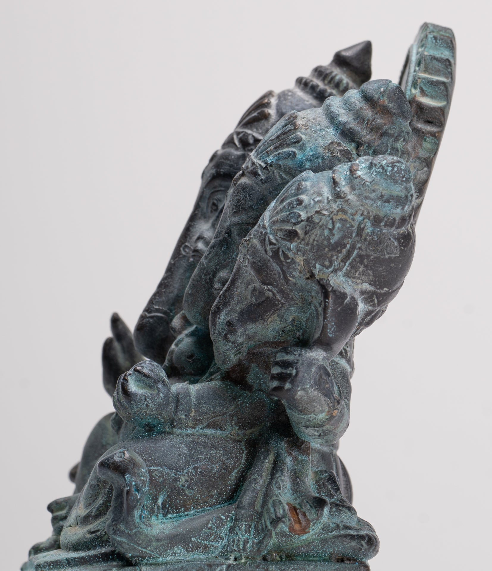 Ganesh - Antique Thai Style Bronze Seated Heramba Ganapati Statue - 12.5cm/5"