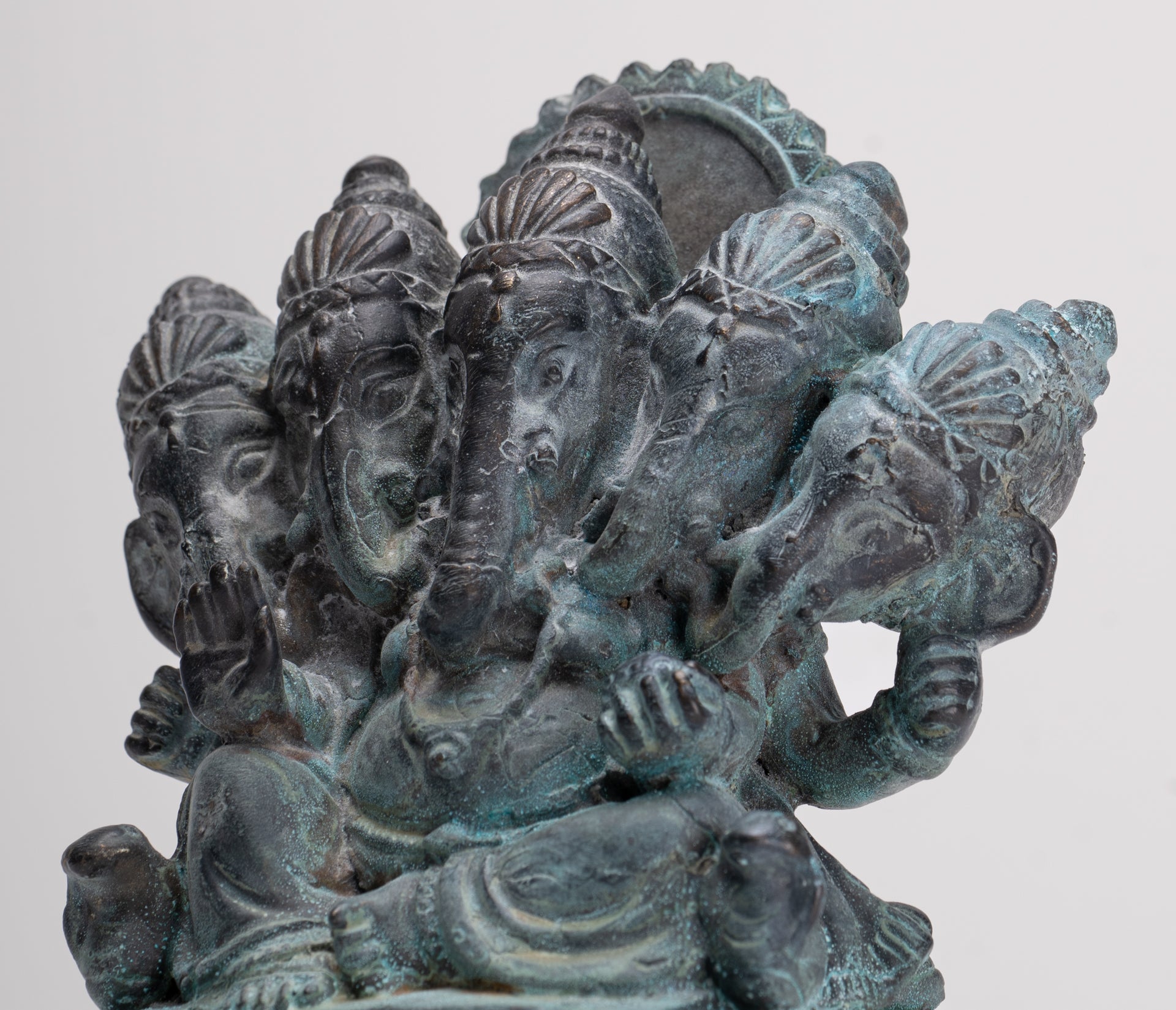 Ganesh - Antique Thai Style Bronze Seated Heramba Ganapati Statue - 12.5cm/5"