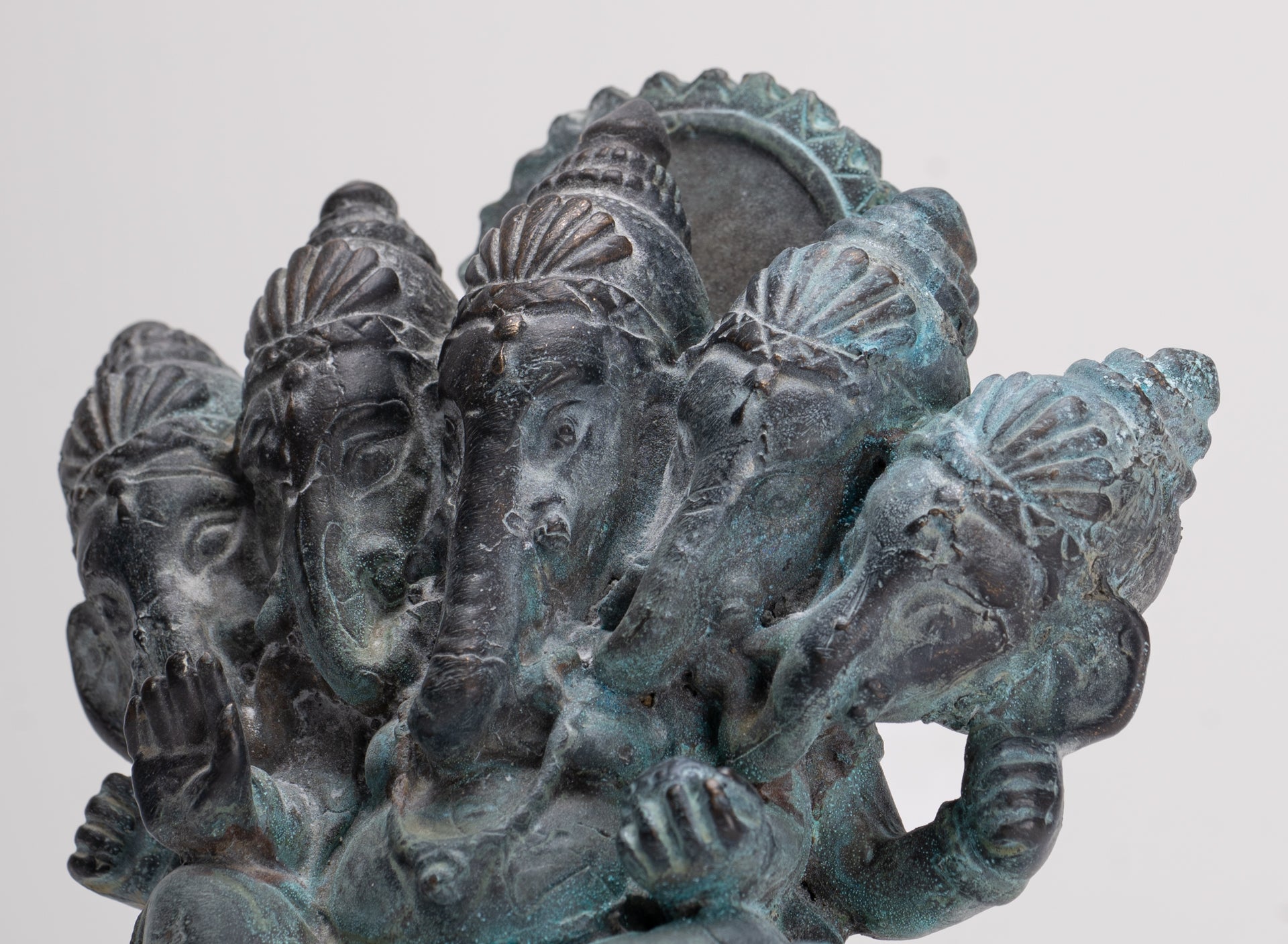 Ganesh - Antique Thai Style Bronze Seated Heramba Ganapati Statue - 12.5cm/5"