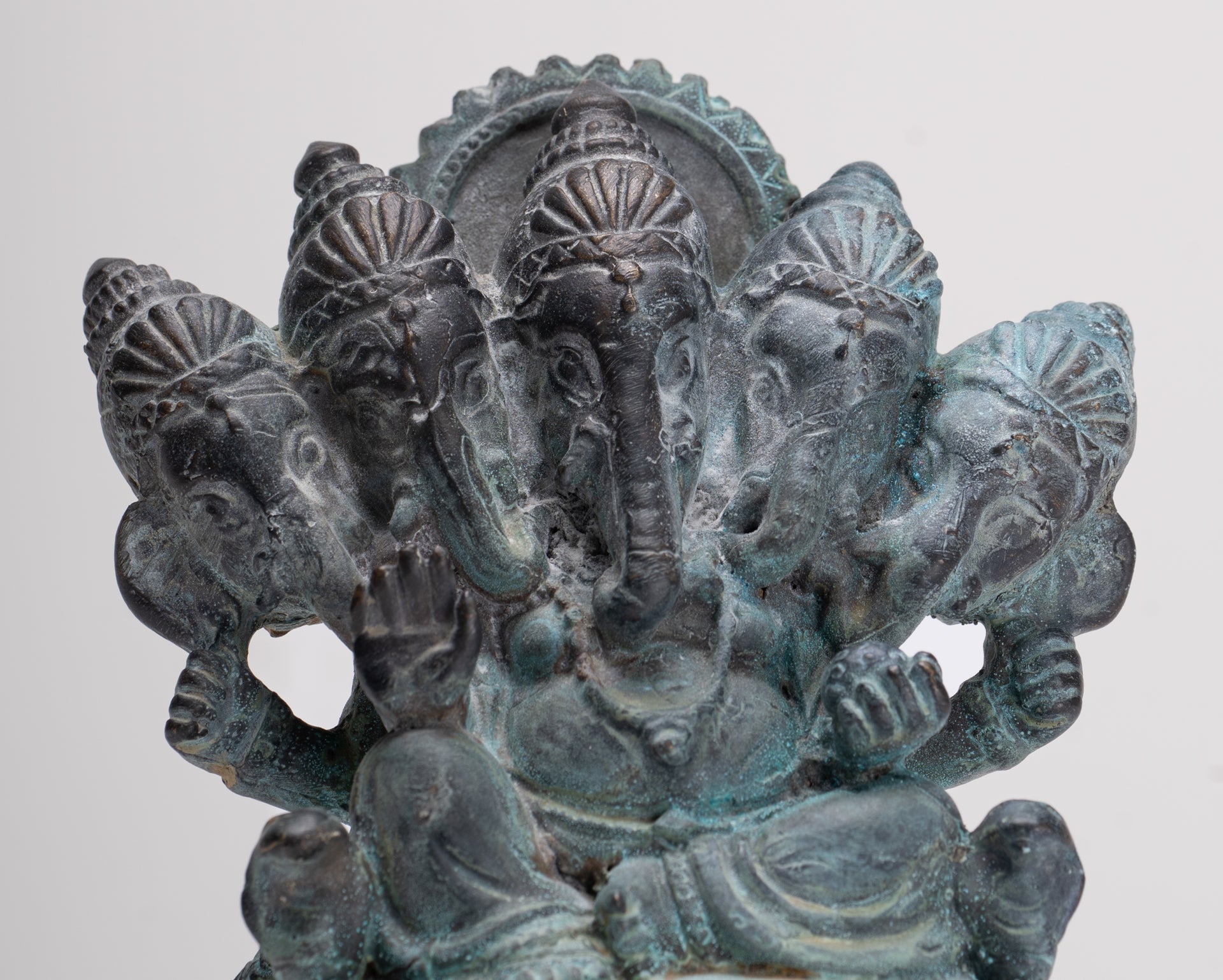 Ganesh - Antique Thai Style Bronze Seated Heramba Ganapati Statue - 12.5cm/5"