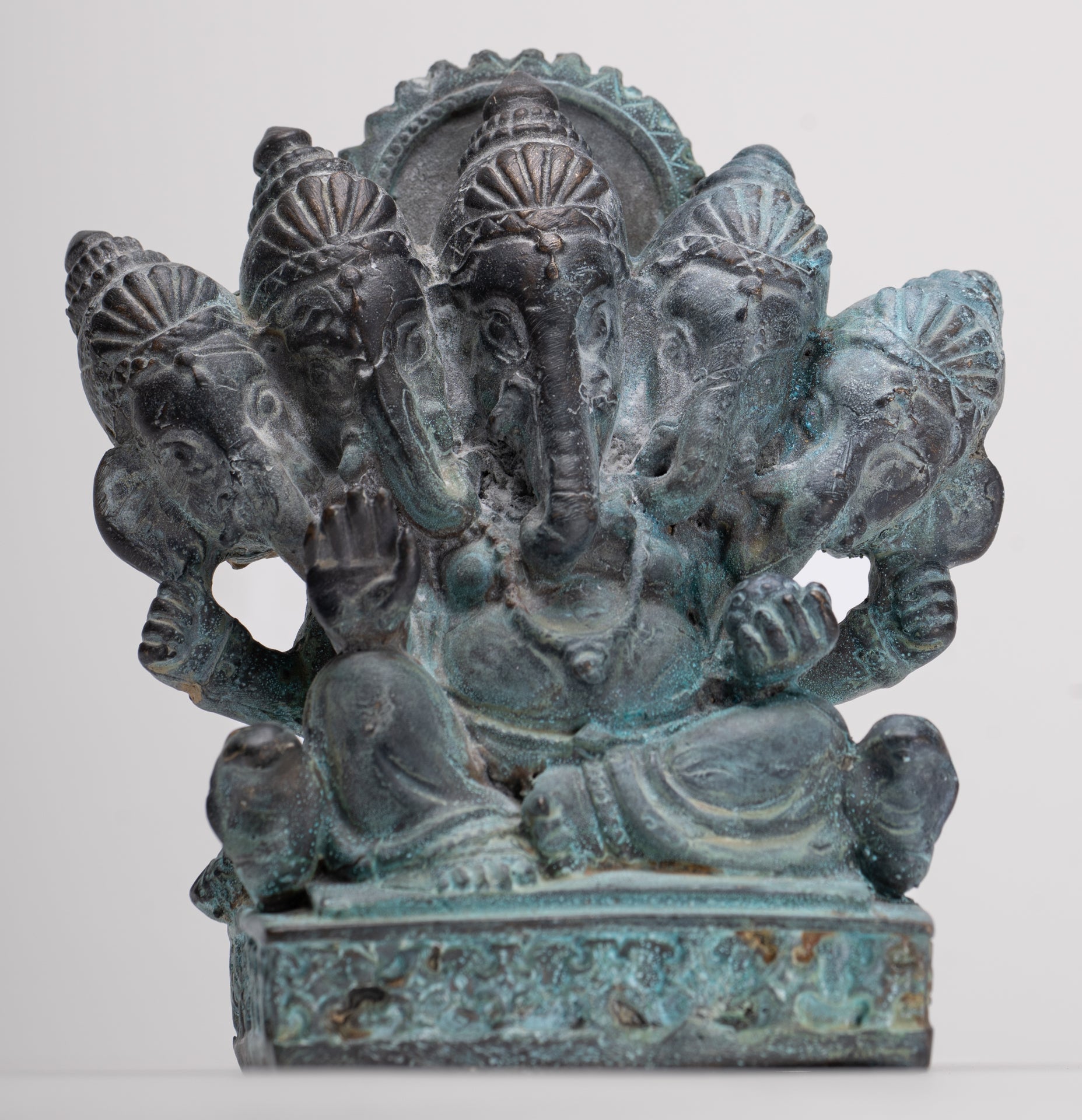 Ganesh - Antique Thai Style Bronze Seated Heramba Ganapati Statue - 12.5cm/5"