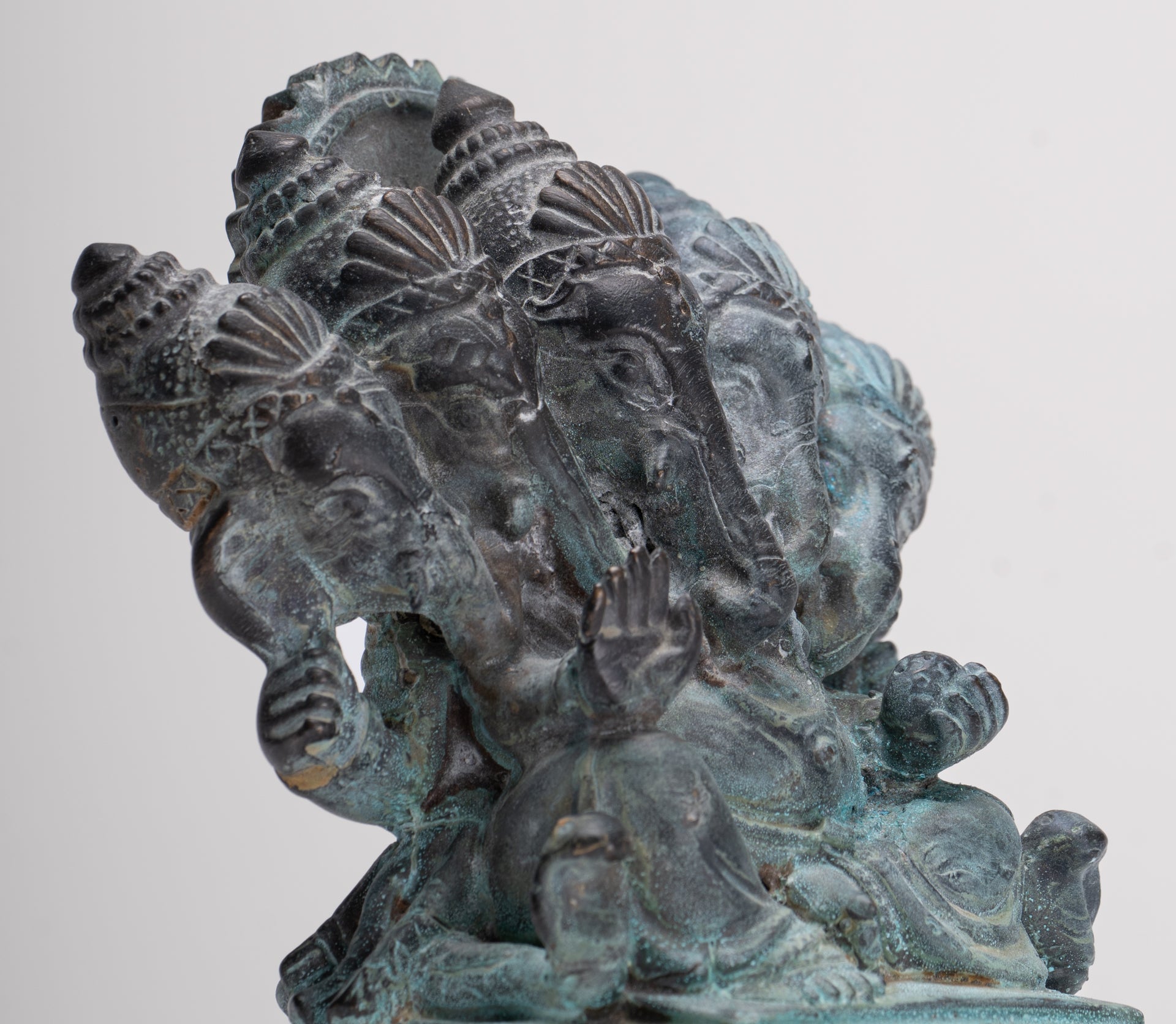 Ganesh - Antique Thai Style Bronze Seated Heramba Ganapati Statue - 12.5cm/5"