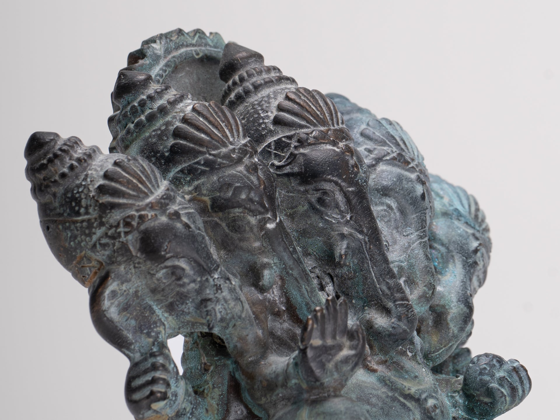 Ganesh - Antique Thai Style Bronze Seated Heramba Ganapati Statue - 12.5cm/5"