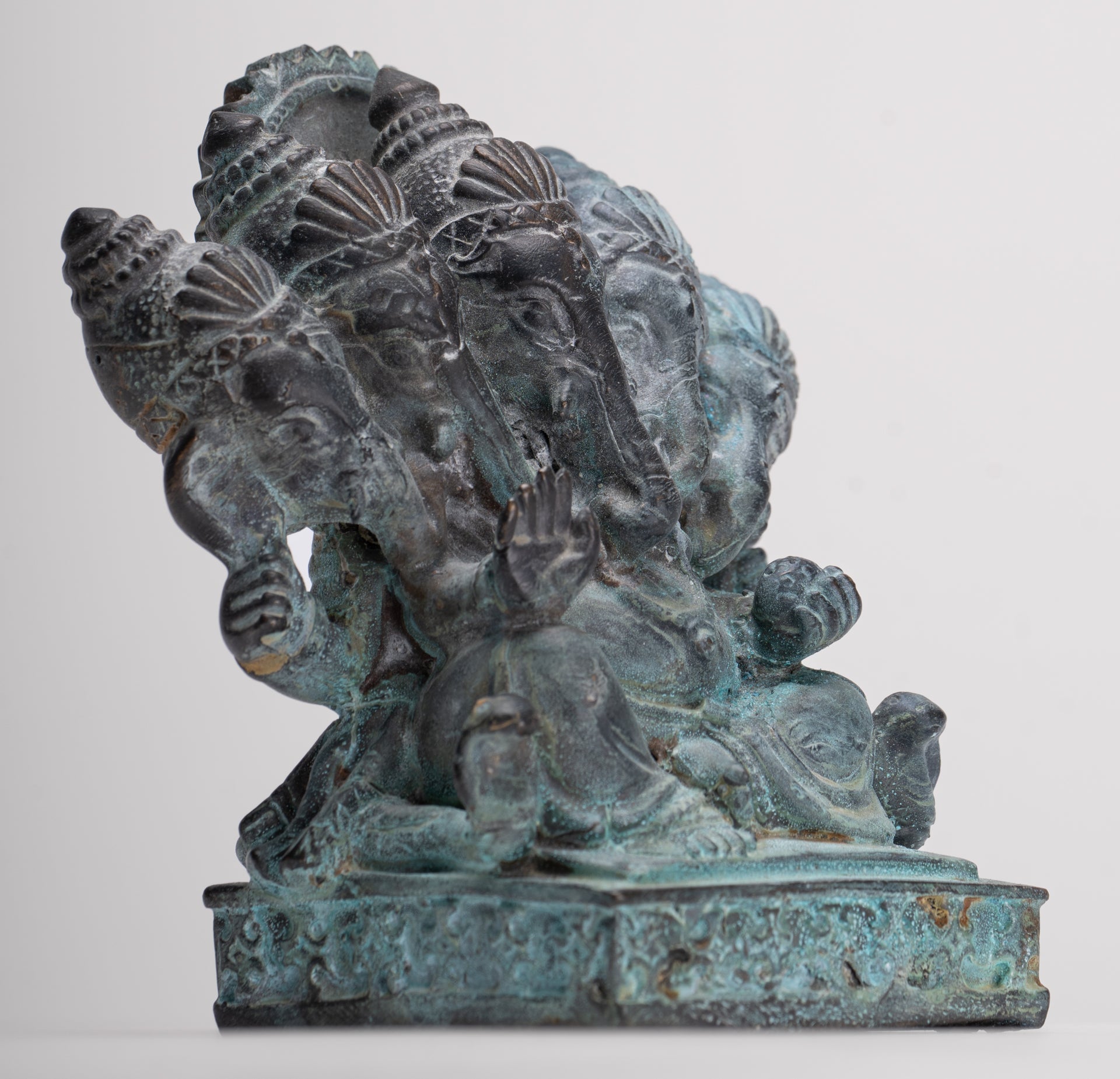 Ganesh - Antique Thai Style Bronze Seated Heramba Ganapati Statue - 12.5cm/5"