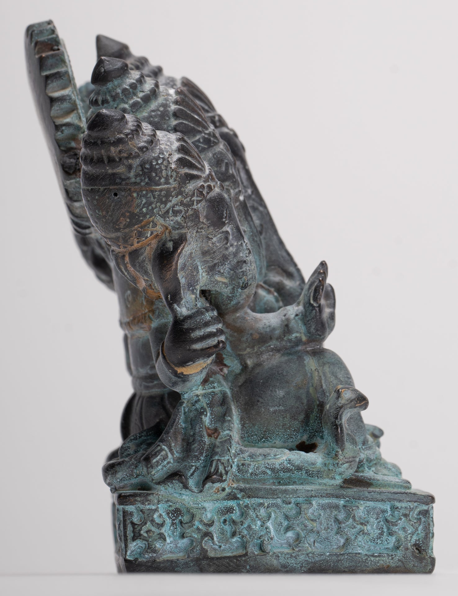 Ganesh - Antique Thai Style Bronze Seated Heramba Ganapati Statue - 12.5cm/5"