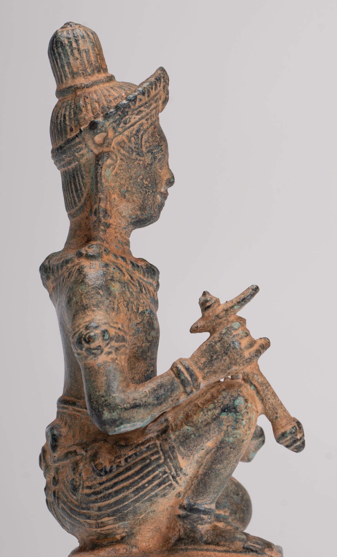 Vishnu Statue - Antique Baphuon Style Bronze Seated Khmer Vishnu Statue - 18cm / 7"