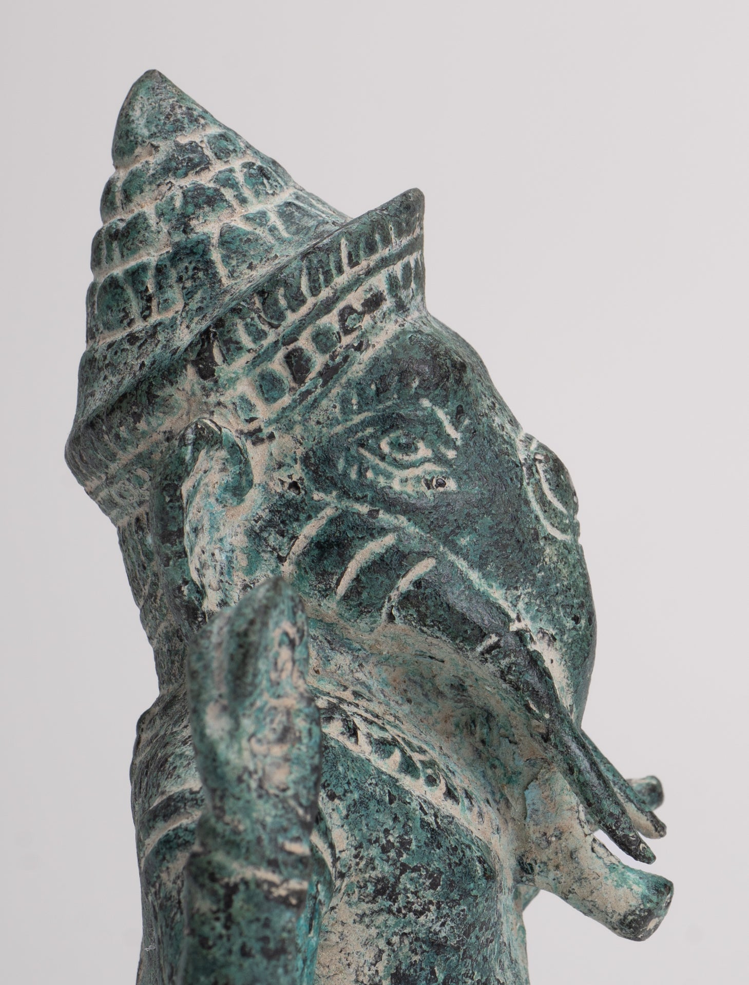 Ganesha Statue - Antique Khmer Style Angkor Wat Bronze Seated Four Arm Ganesh Statue - 14.5cm/6"