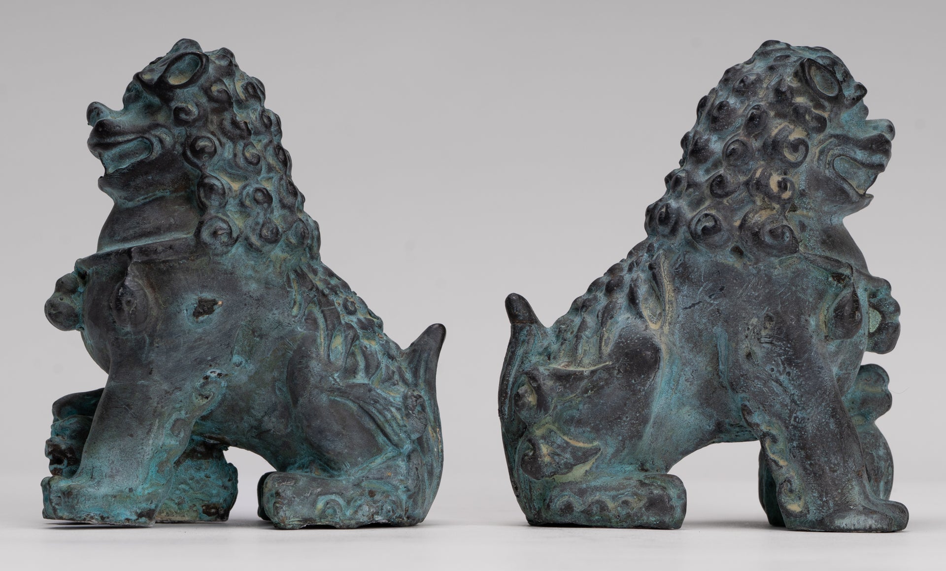 Antique Chinese Style Temple Guardian Lions Shishi Lions Foo Dogs Imperial Lions (Pair) - 10.5cm/4"