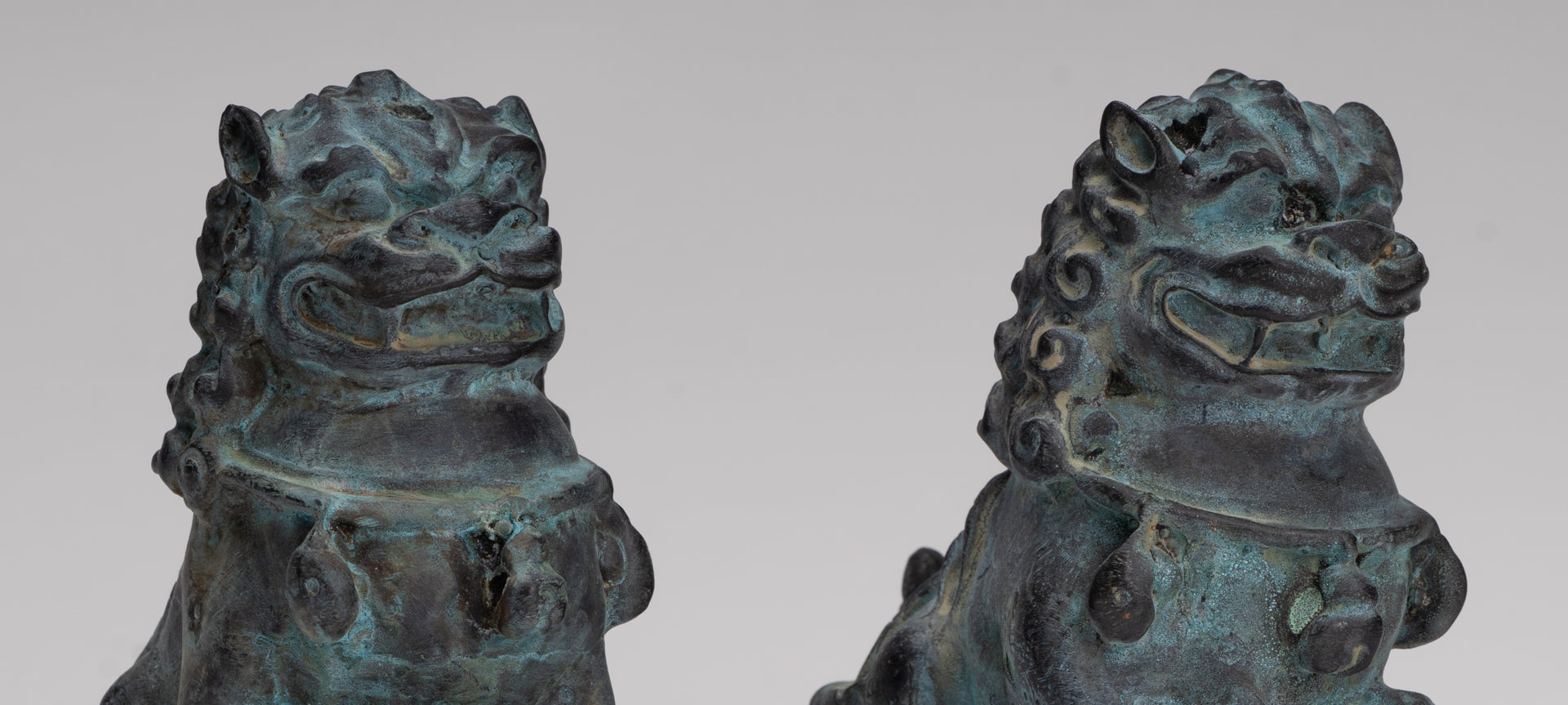 Antique Chinese Style Temple Guardian Lions Shishi Lions Foo Dogs Imperial Lions (Pair) - 10.5cm/4"
