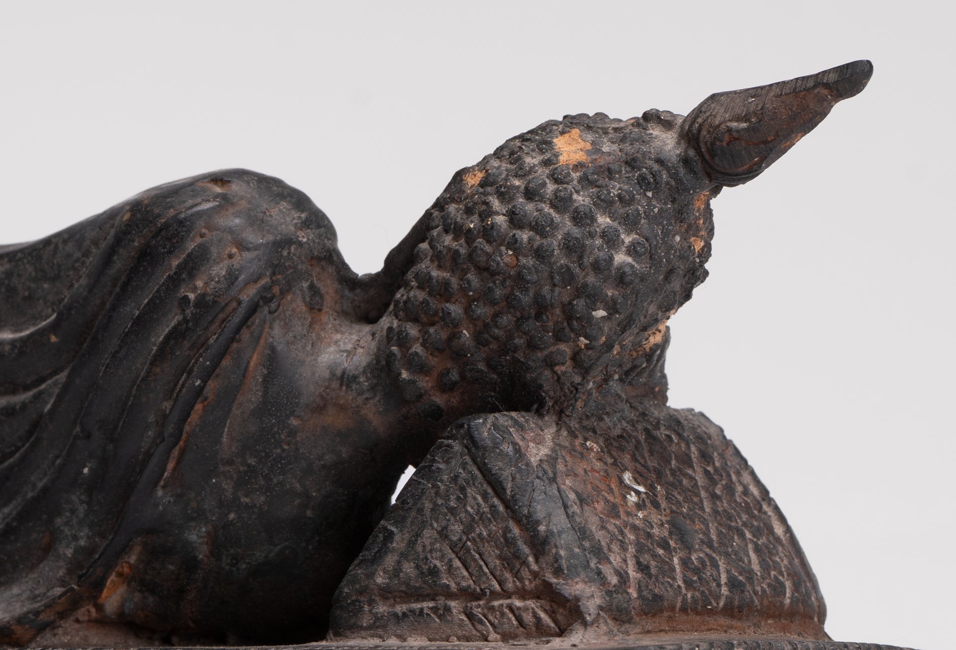 Buddha Statue - Antique Thai Style Bronze Sukhothai Reclining Nirvana Buddha Statue - 28cm/11"