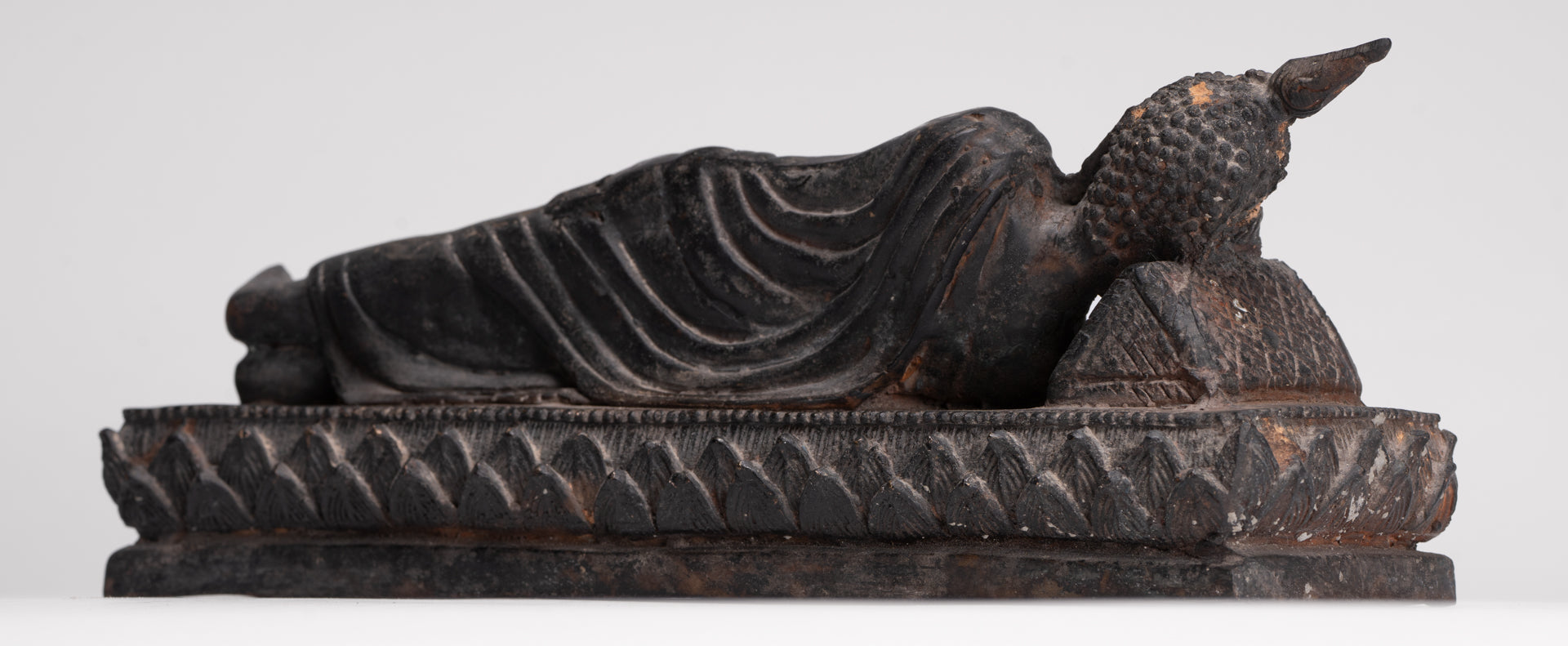 Buddha Statue - Antique Thai Style Bronze Sukhothai Reclining Nirvana Buddha Statue - 28cm/11"