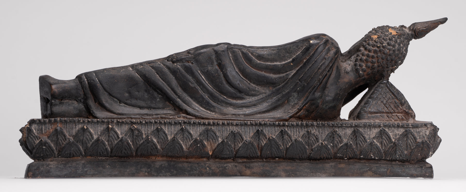 Buddha Statue - Antique Thai Style Bronze Sukhothai Reclining Nirvana Buddha Statue - 28cm/11"