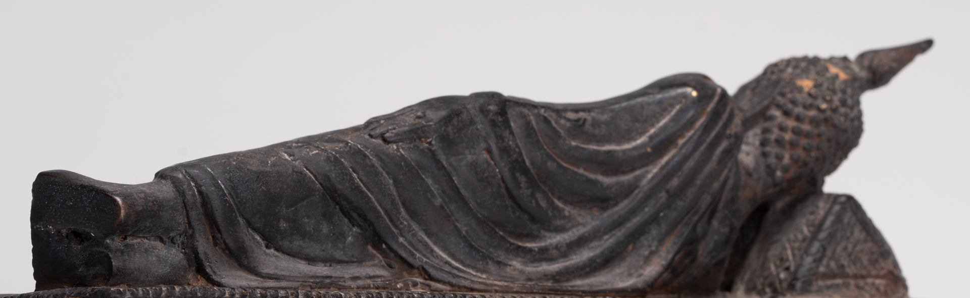Buddha Statue - Antique Thai Style Bronze Sukhothai Reclining Nirvana Buddha Statue - 28cm/11"