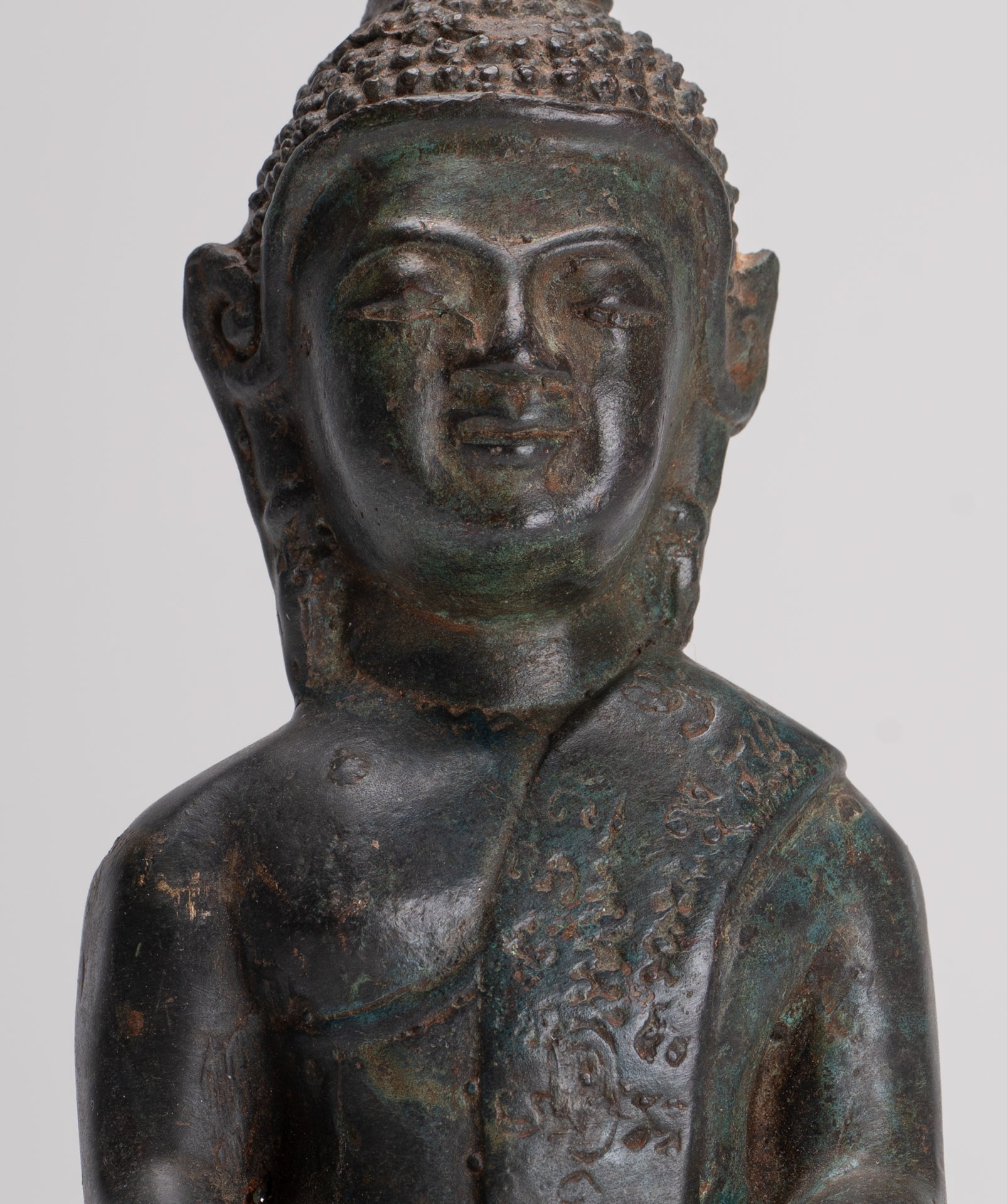 Buddha Statue - Antique Laos Style Bronze Enlightenment Buddha Statue - 21cm/8"