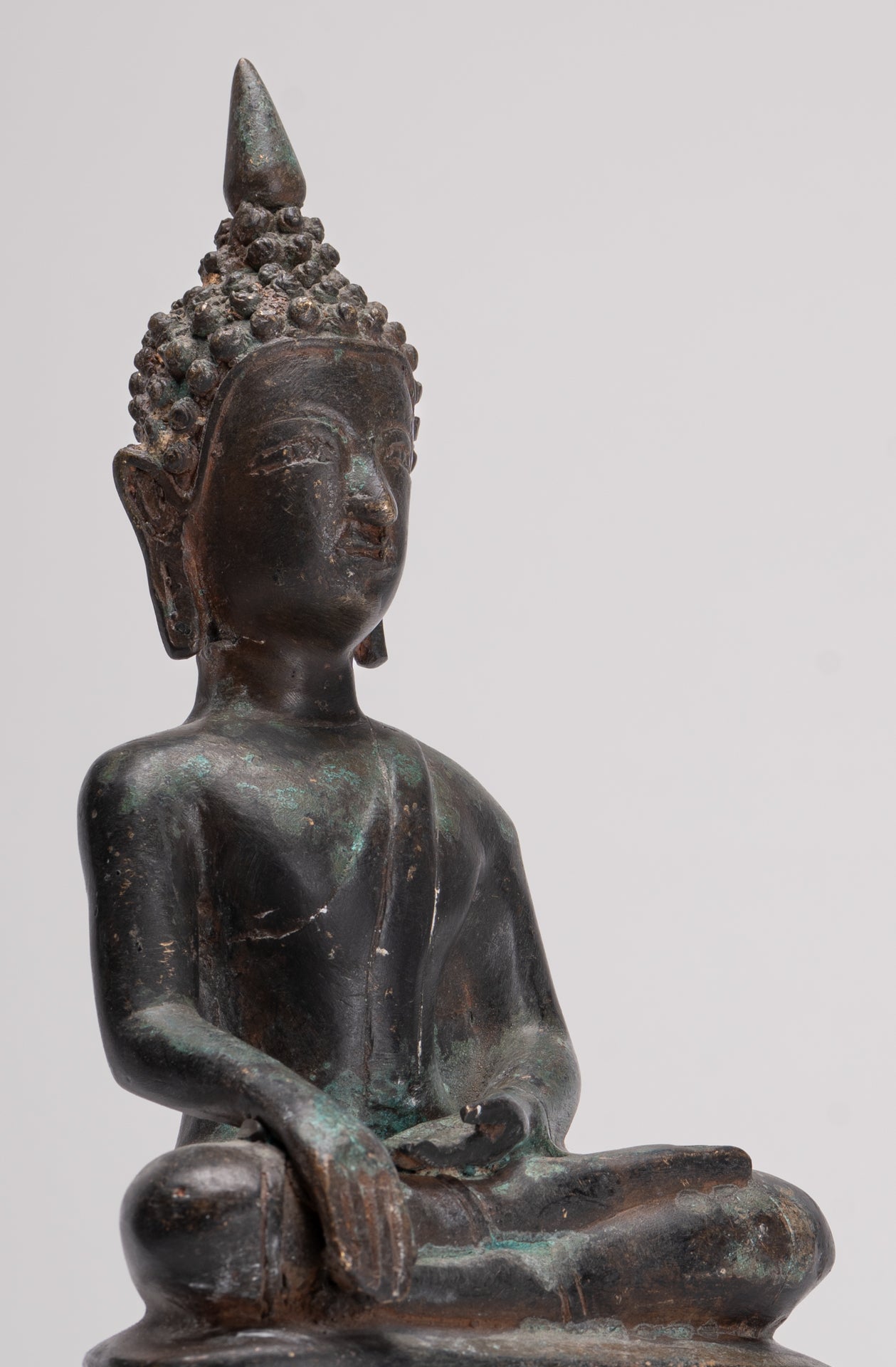 Buddha Statue - Antique Laos Style Bronze Enlightenment Buddha Statue - 29cm/12"
