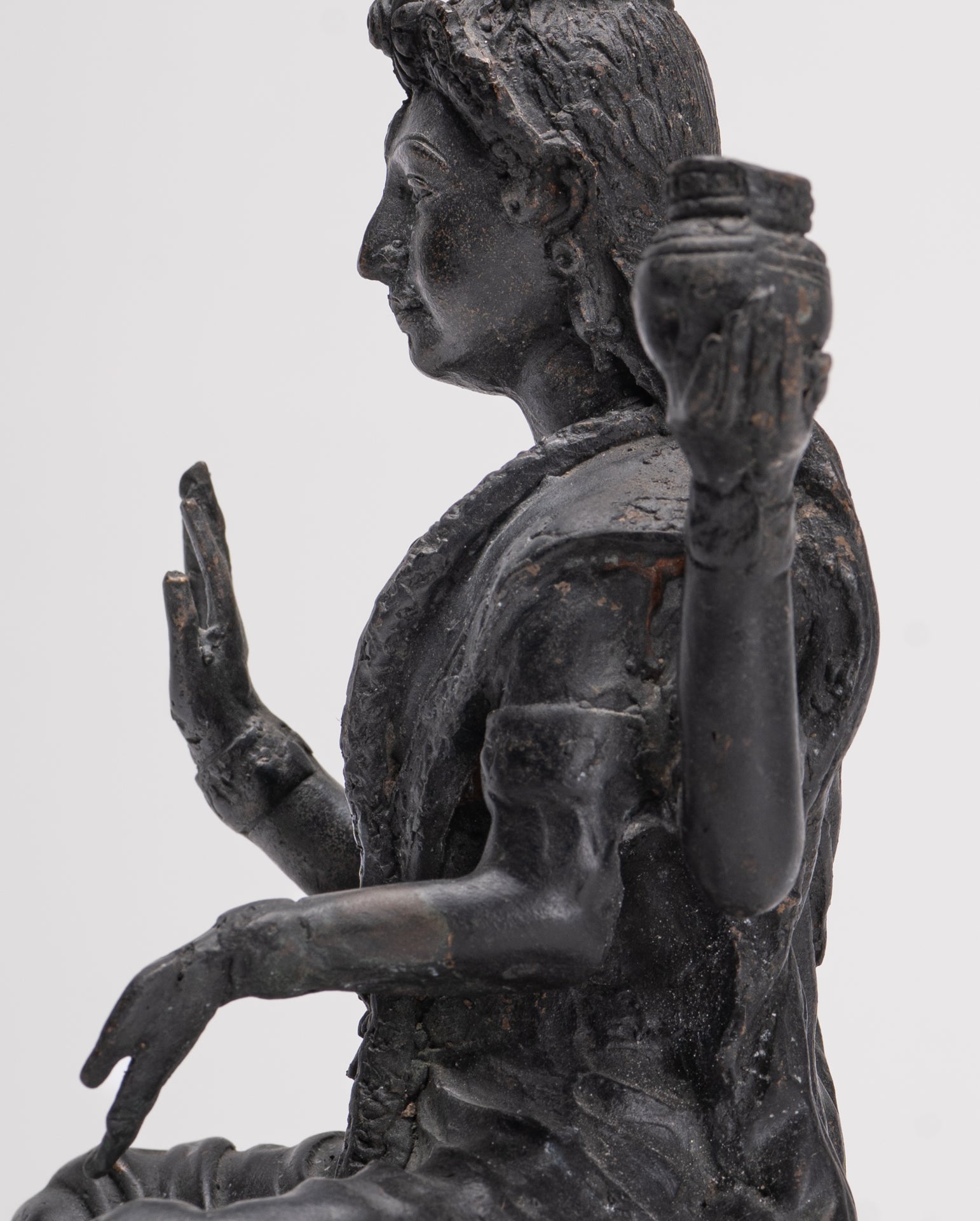 Shiva Statue - Antique Indian Style Bronze Seated 4-Arm Shiva Statue - 25cm/10"