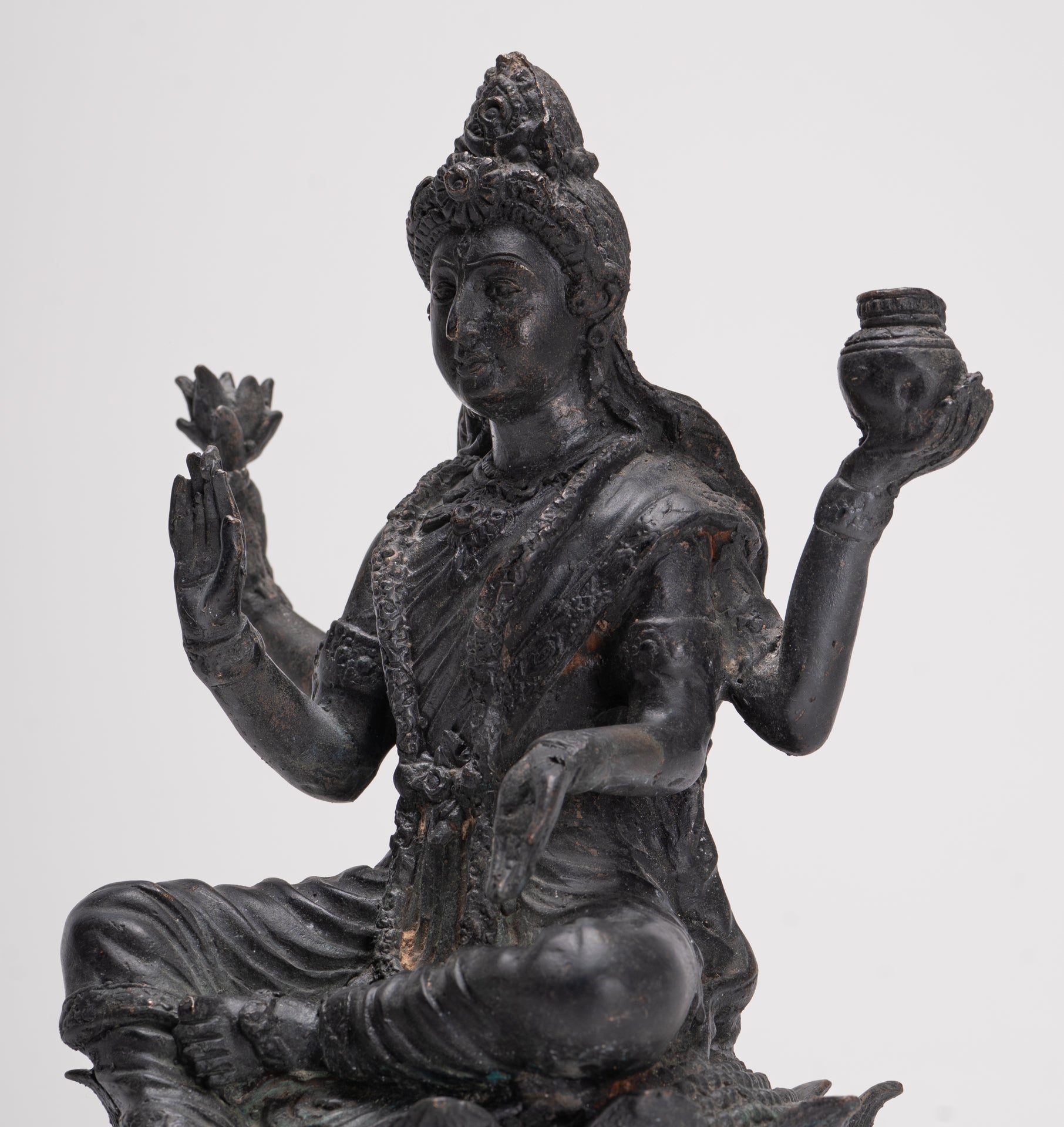 Shiva Statue - Antique Indian Style Bronze Seated 4-Arm Shiva Statue - 25cm/10"