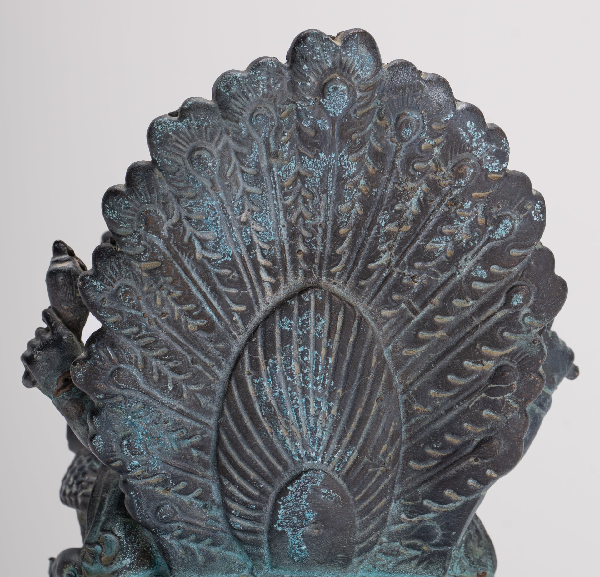 Ganesh - Antique Thai Style Bronze Seated Mayuresha Ganapathy Statue - 13cm/5"