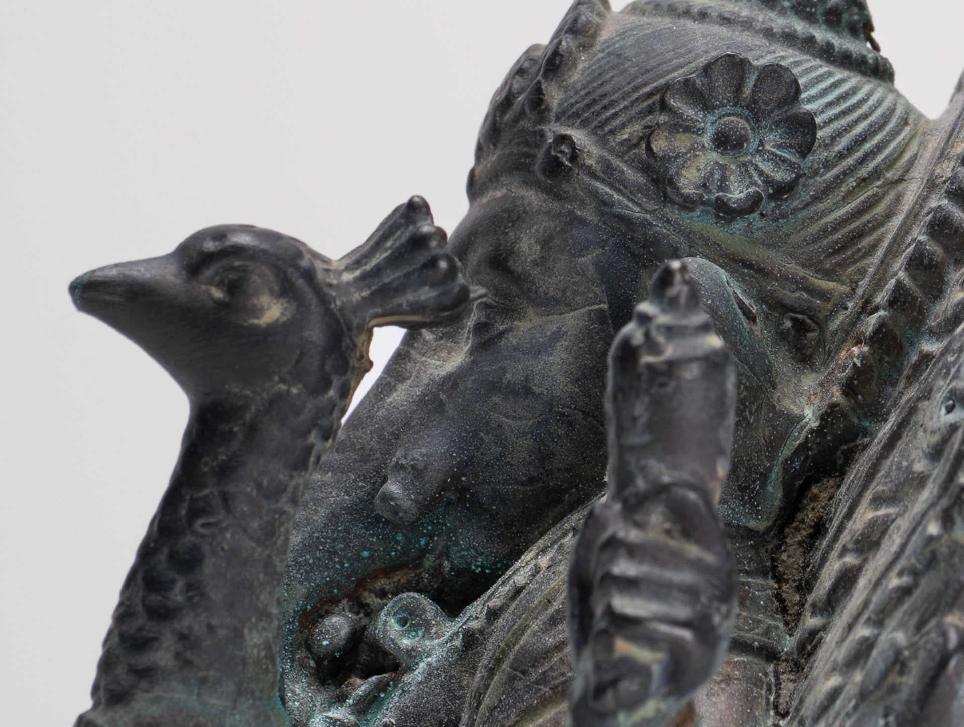 Ganesh - Antique Thai Style Bronze Seated Mayuresha Ganapathy Statue - 13cm/5"