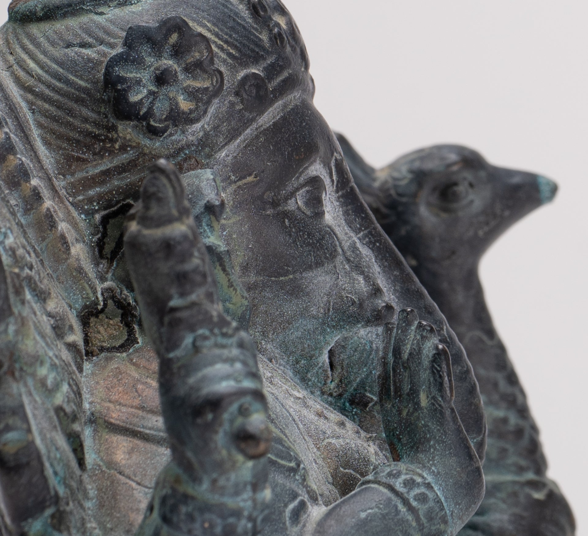 Ganesh - Antique Thai Style Bronze Seated Mayuresha Ganapathy Statue - 13cm/5"