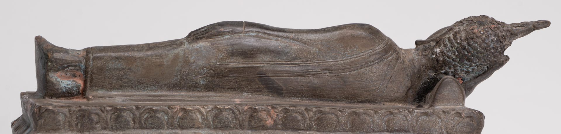 Buddha Statue - Antique Thai Style Bronze Sukhothai Reclining Nirvana Buddha Statue - 27cm/11"