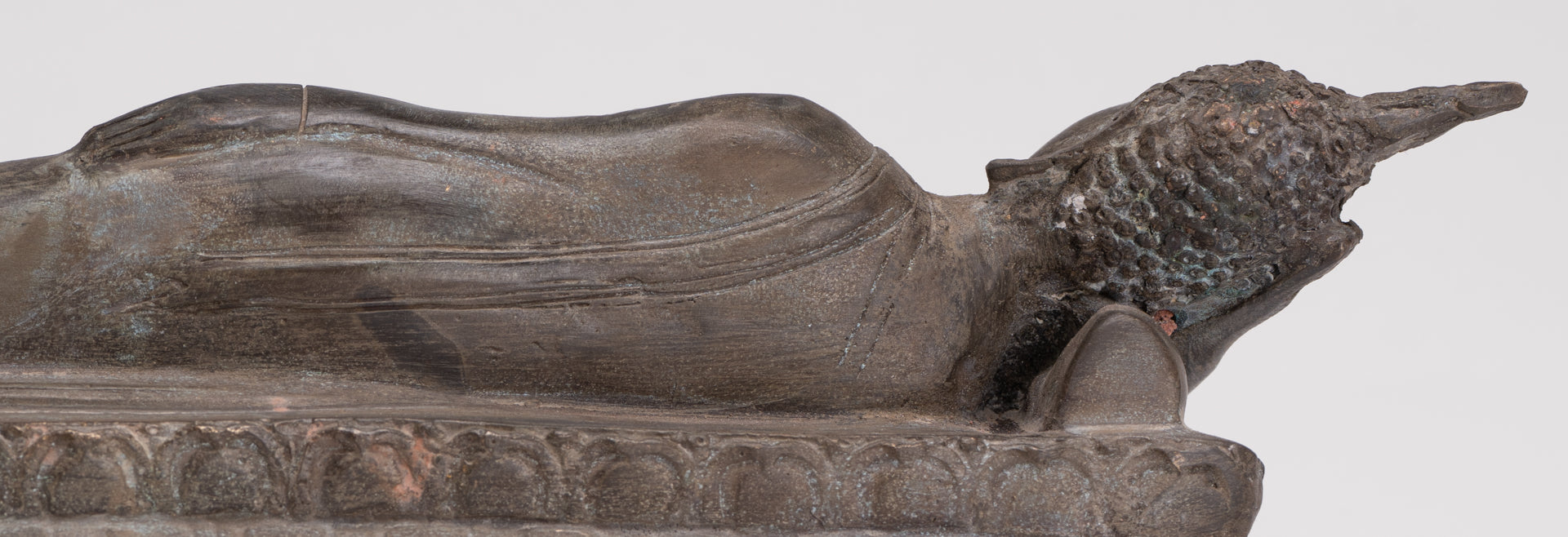 Buddha Statue - Antique Thai Style Bronze Sukhothai Reclining Nirvana Buddha Statue - 27cm/11"