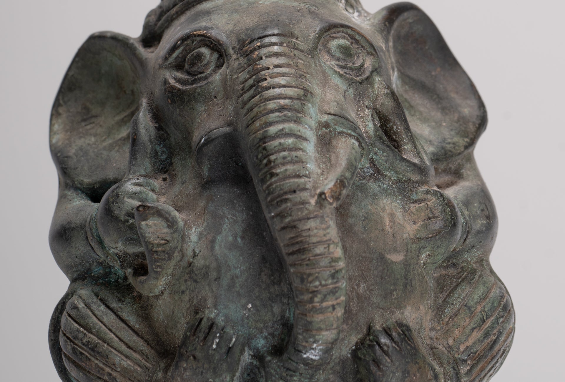 Antique Khmer Style Bronze Seated Round Elephant Statue - 12cm/5" Tall