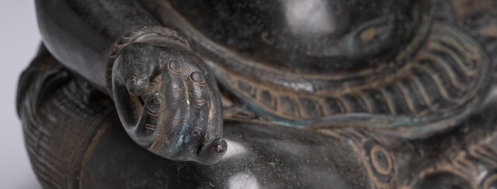 Large Ganesha Statue - Antique Khmer Style Angkor Wat Bronze Seated Four Arm Ganesh Statue - 56cm/22"