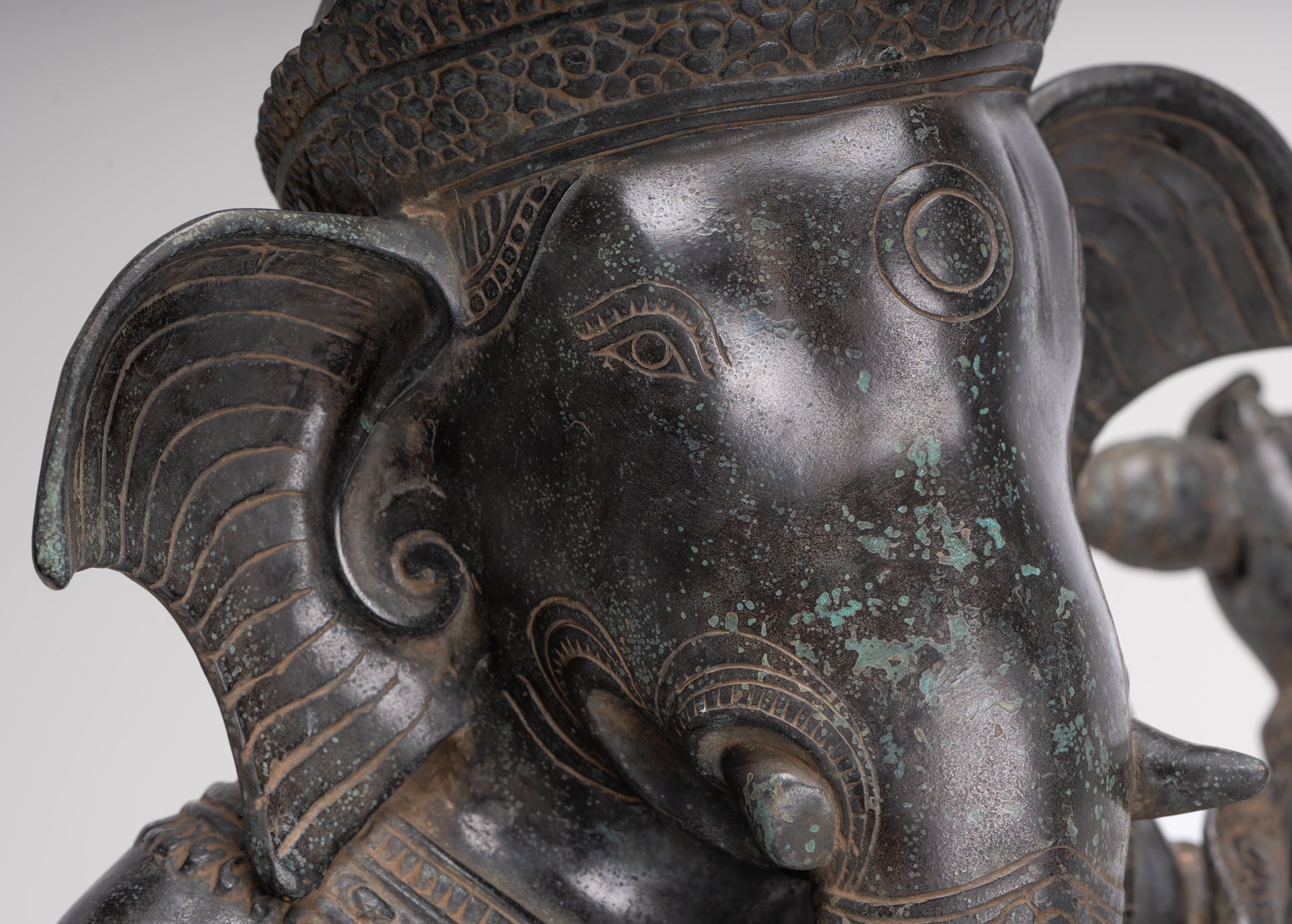 Large Ganesha Statue - Antique Khmer Style Angkor Wat Bronze Seated Four Arm Ganesh Statue - 56cm/22"