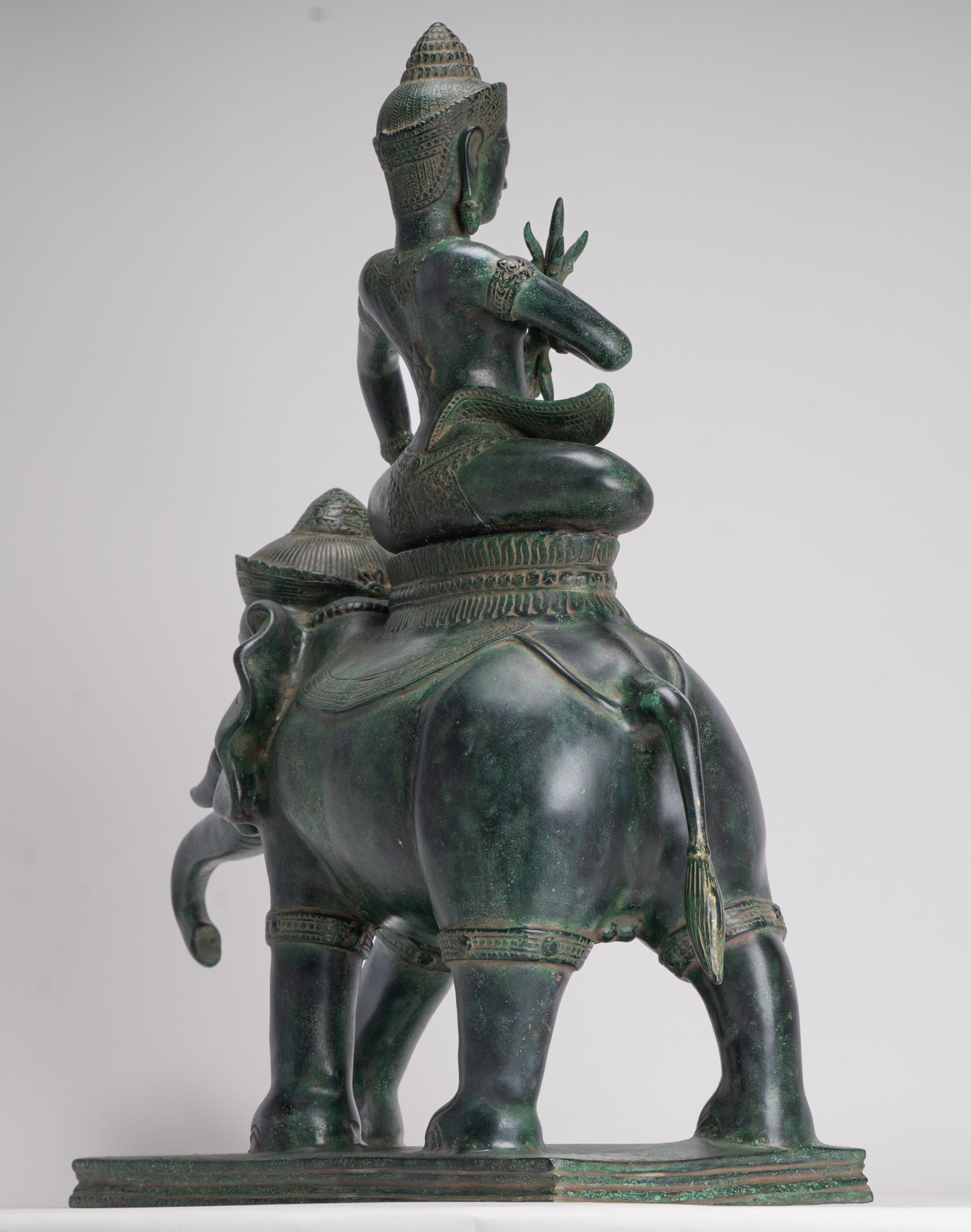 Indra Statue - Antique Khmer Style Bronze Erawan Airavata Statue with Indra - 59cm/24"