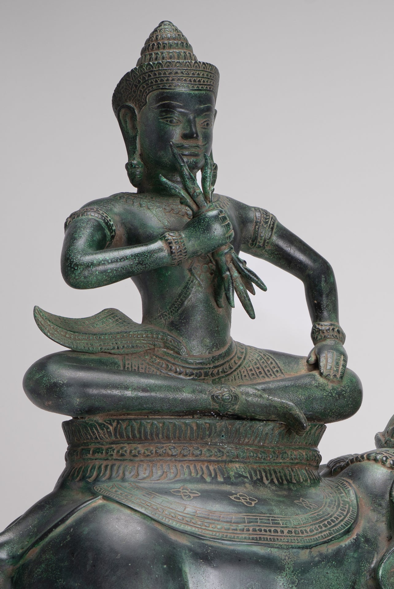 Indra Statue - Antique Khmer Style Bronze Erawan Airavata Statue with Indra - 59cm/24"