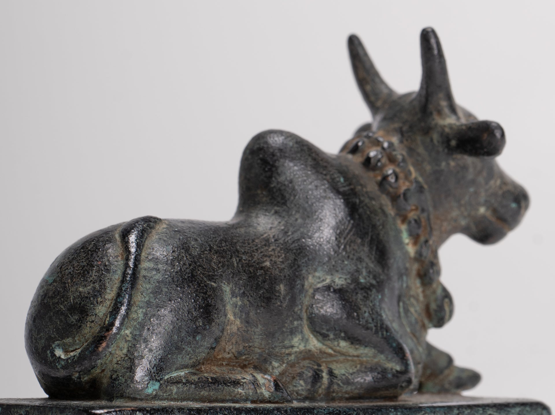Antique Khmer Style Bronze Nandi Statue - Mount of Shiva - 10cm/4" Long