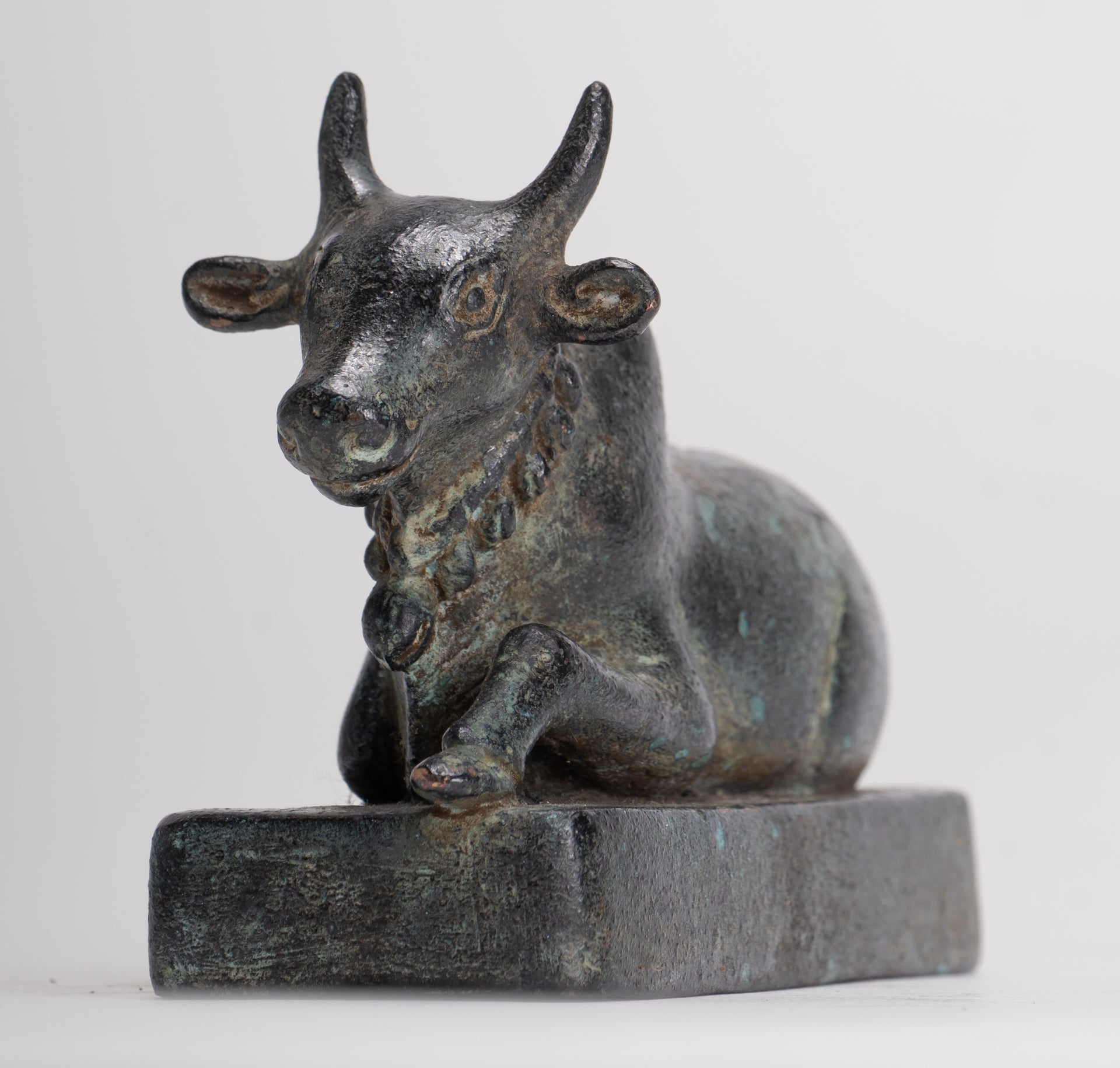 Antique Khmer Style Bronze Nandi Statue - Mount of Shiva - 10cm/4" Long